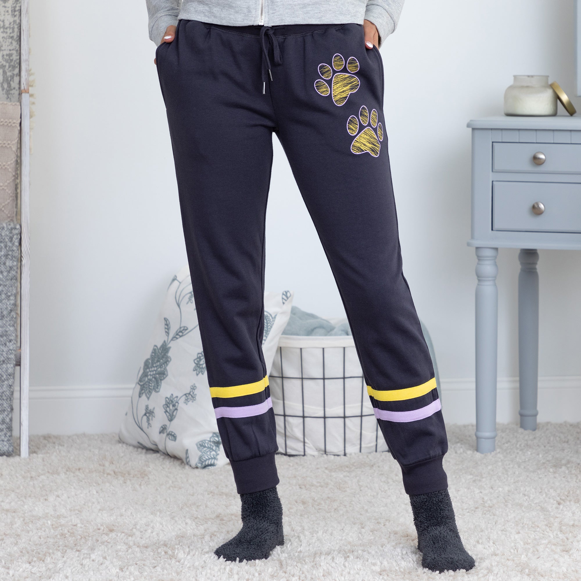 Paw Print Athletic Stripe Sweatpants - Gray - L