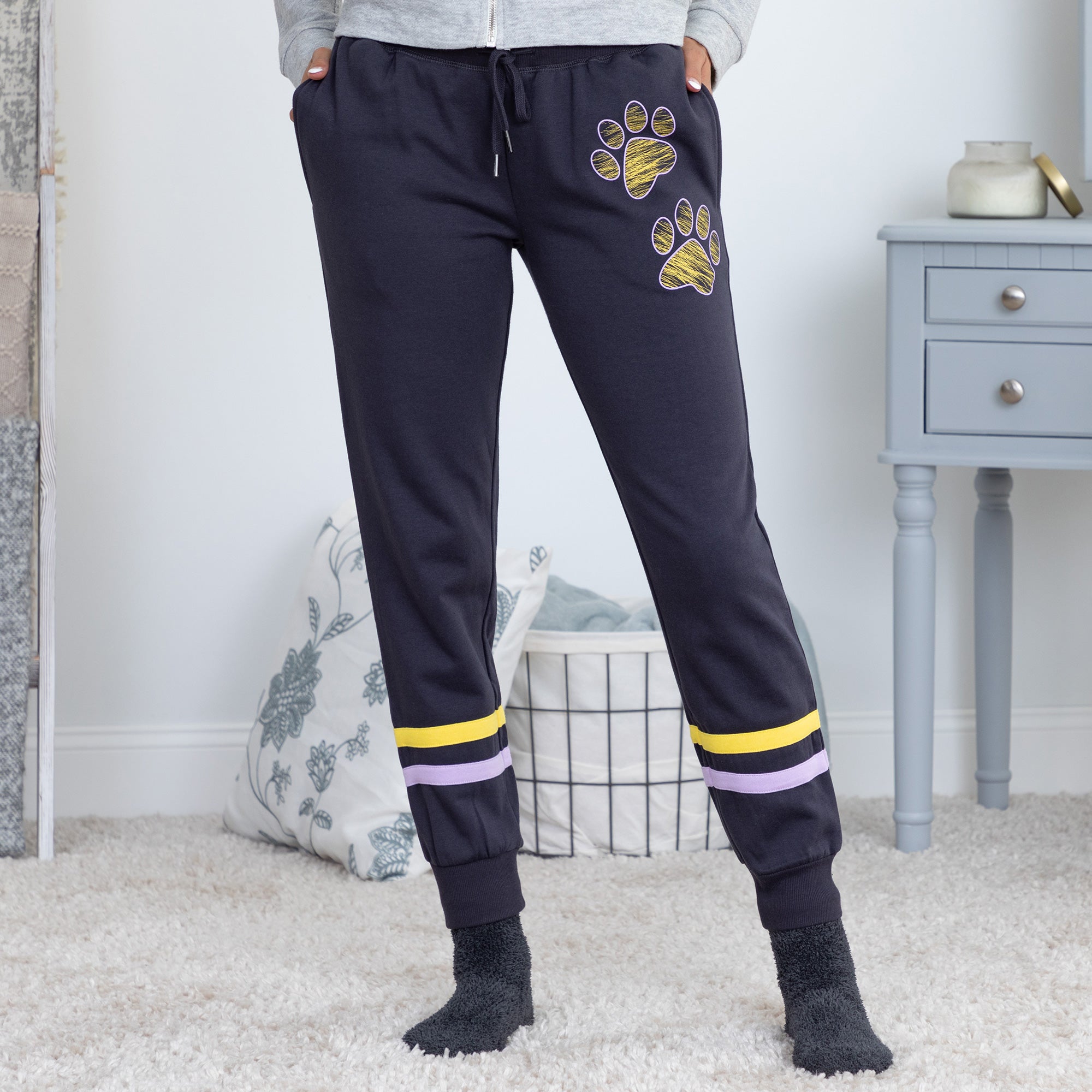 Paw Print Athletic Stripe Sweatpants - Gray - XL