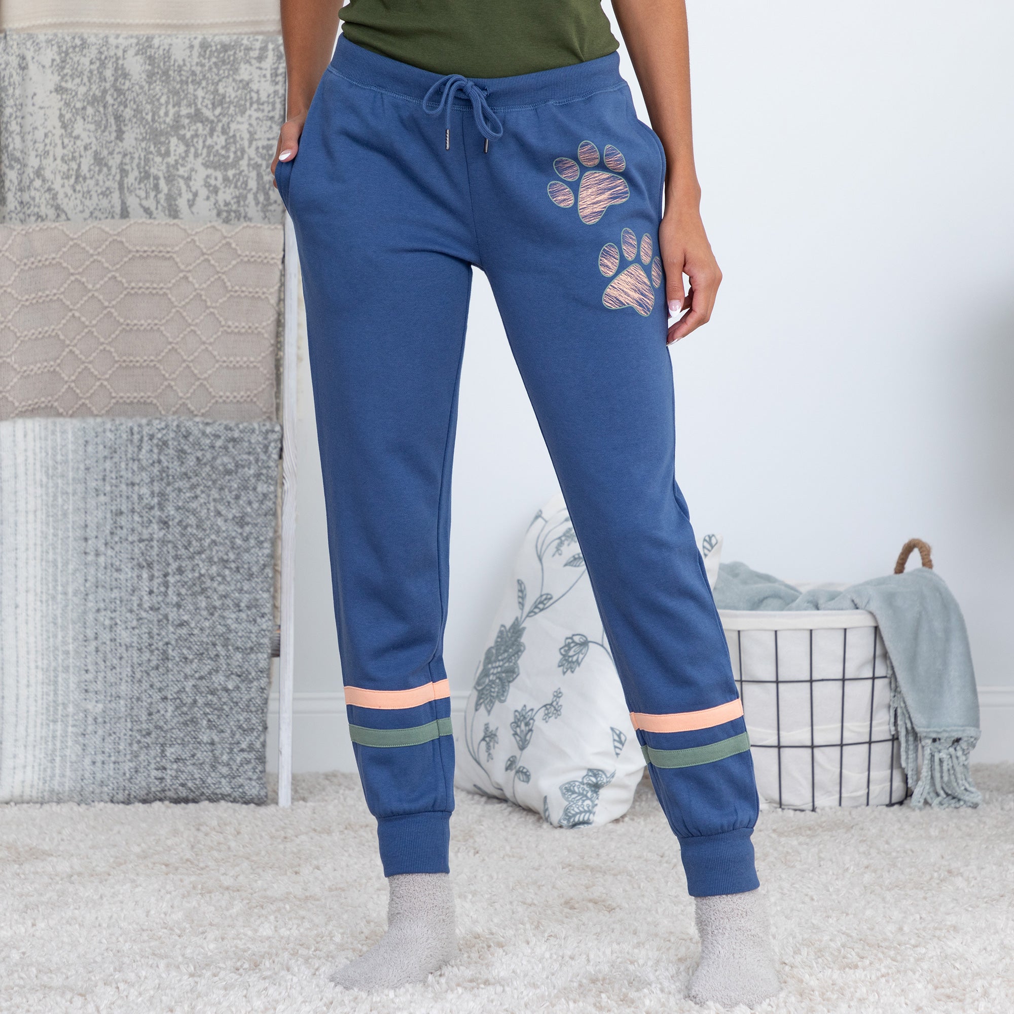 Paw Print Athletic Stripe Sweatpants - Blue - 3X
