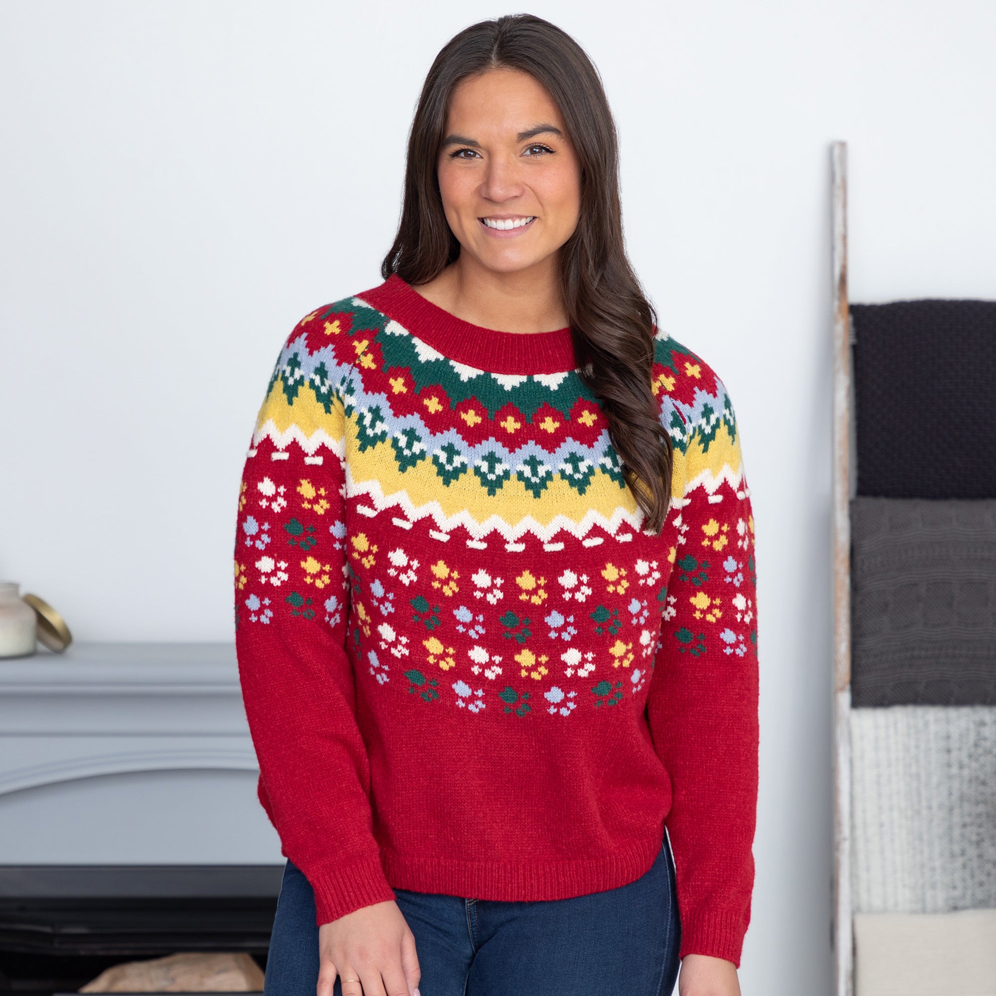 Nordic Paw Print Knitted Sweater - L