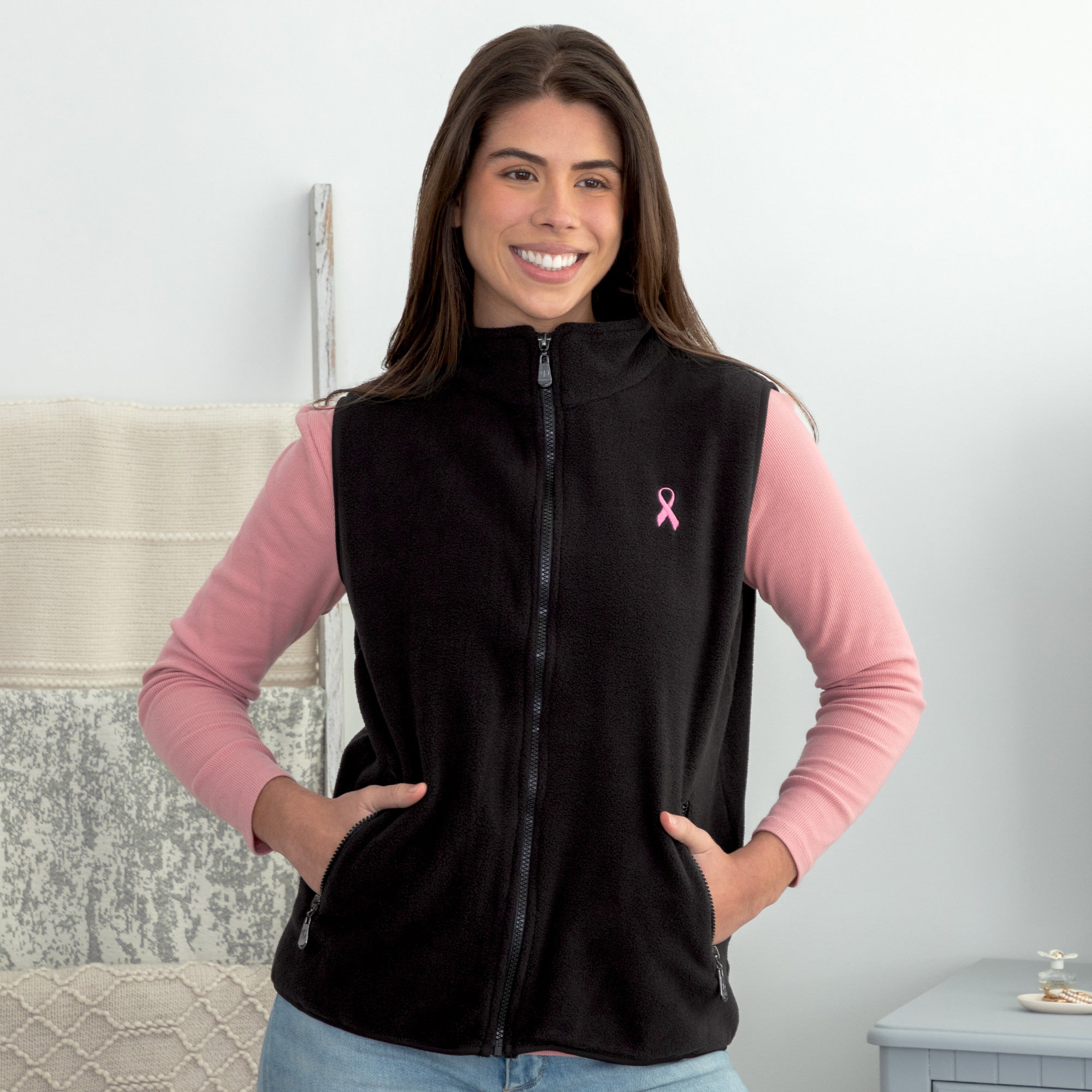 Women's Pink Ribbon Fleece Vest - 3X