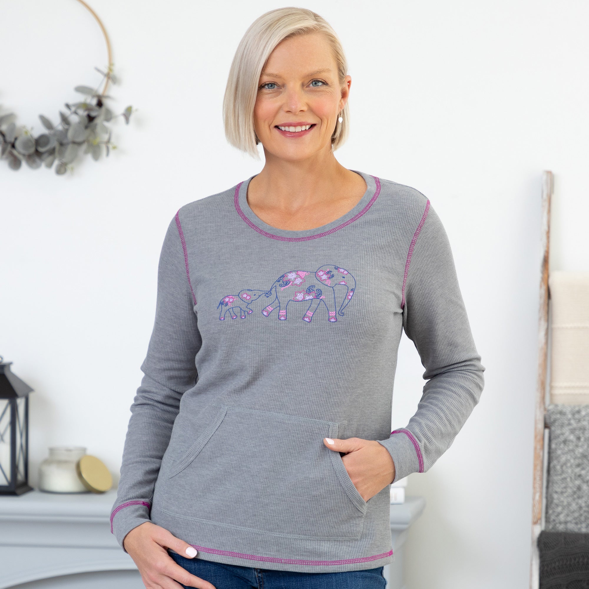 Elephant Contrast Stitch Thermal Top - 2X