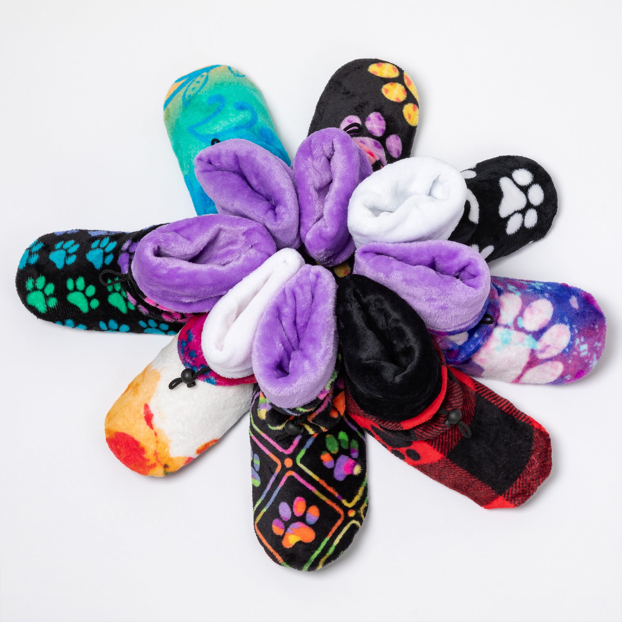 Super Cozy™ Deluxe Paw Non-Slip Toggle Slipper Booties - Rainbow Paws - L/XL