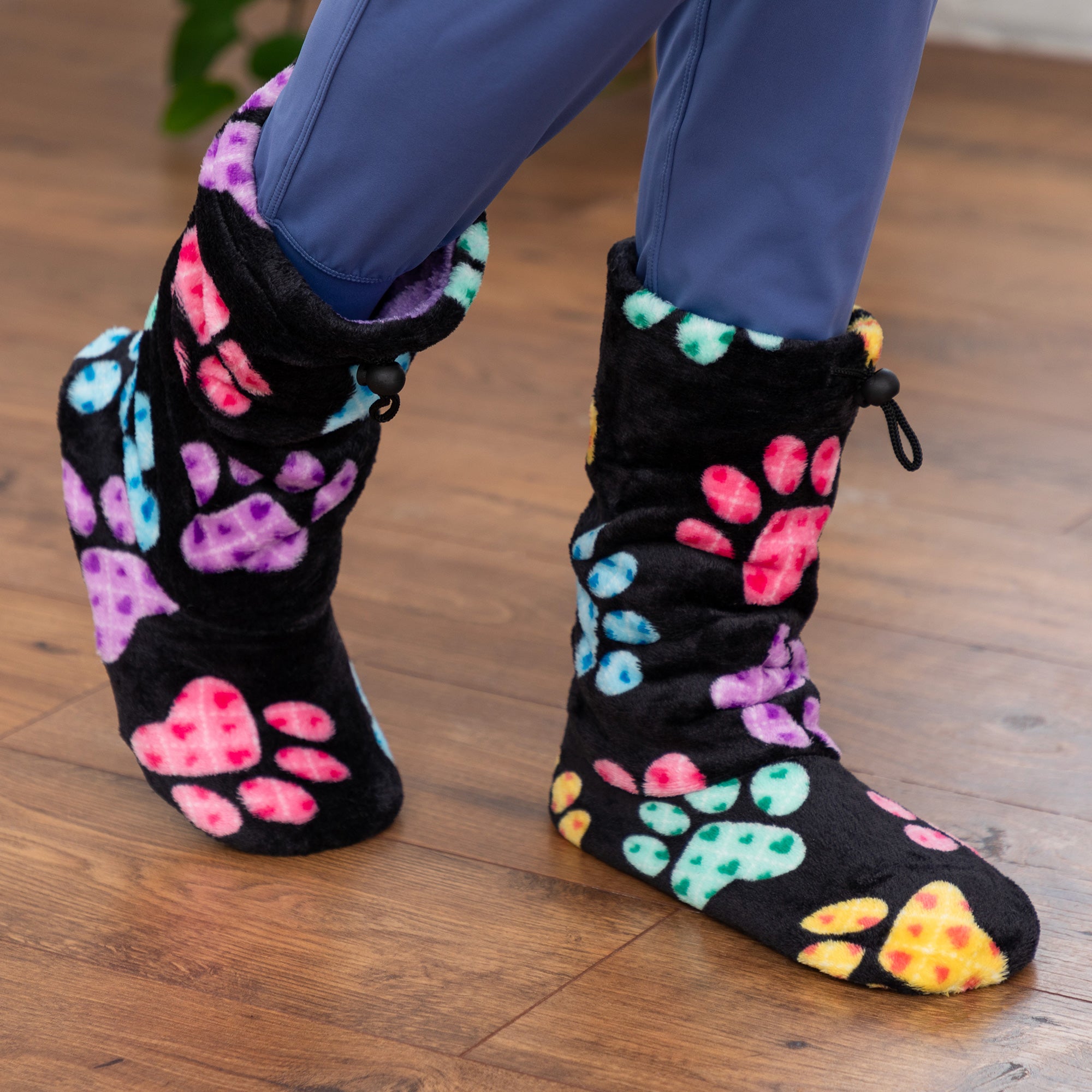 Super Cozy™ Deluxe Paw Non-Slip Toggle Slipper Booties - Argyle Paws - L/XL