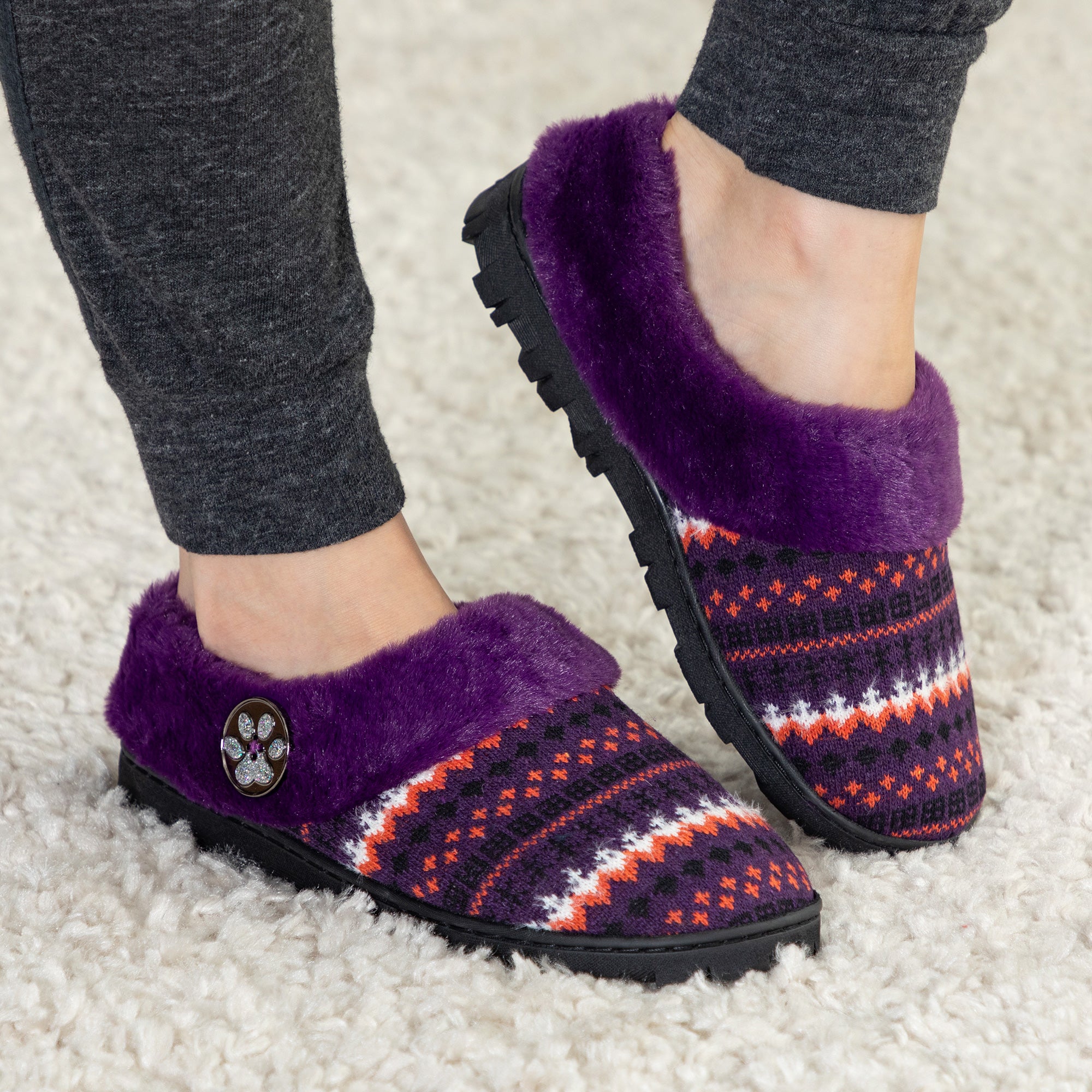 Paw Knit Clog Slippers - Purple - 10