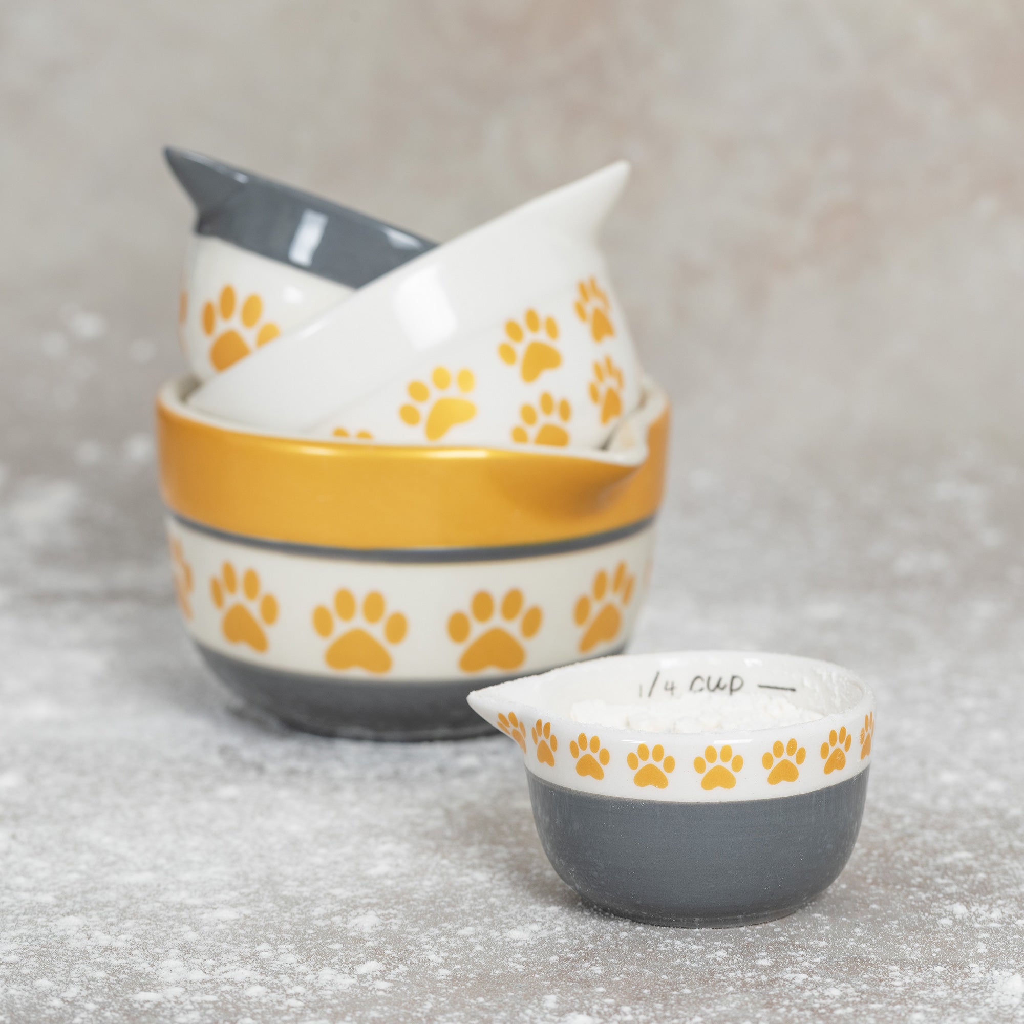 Paw Prints Ceramic Measuring Cup Set - Gold