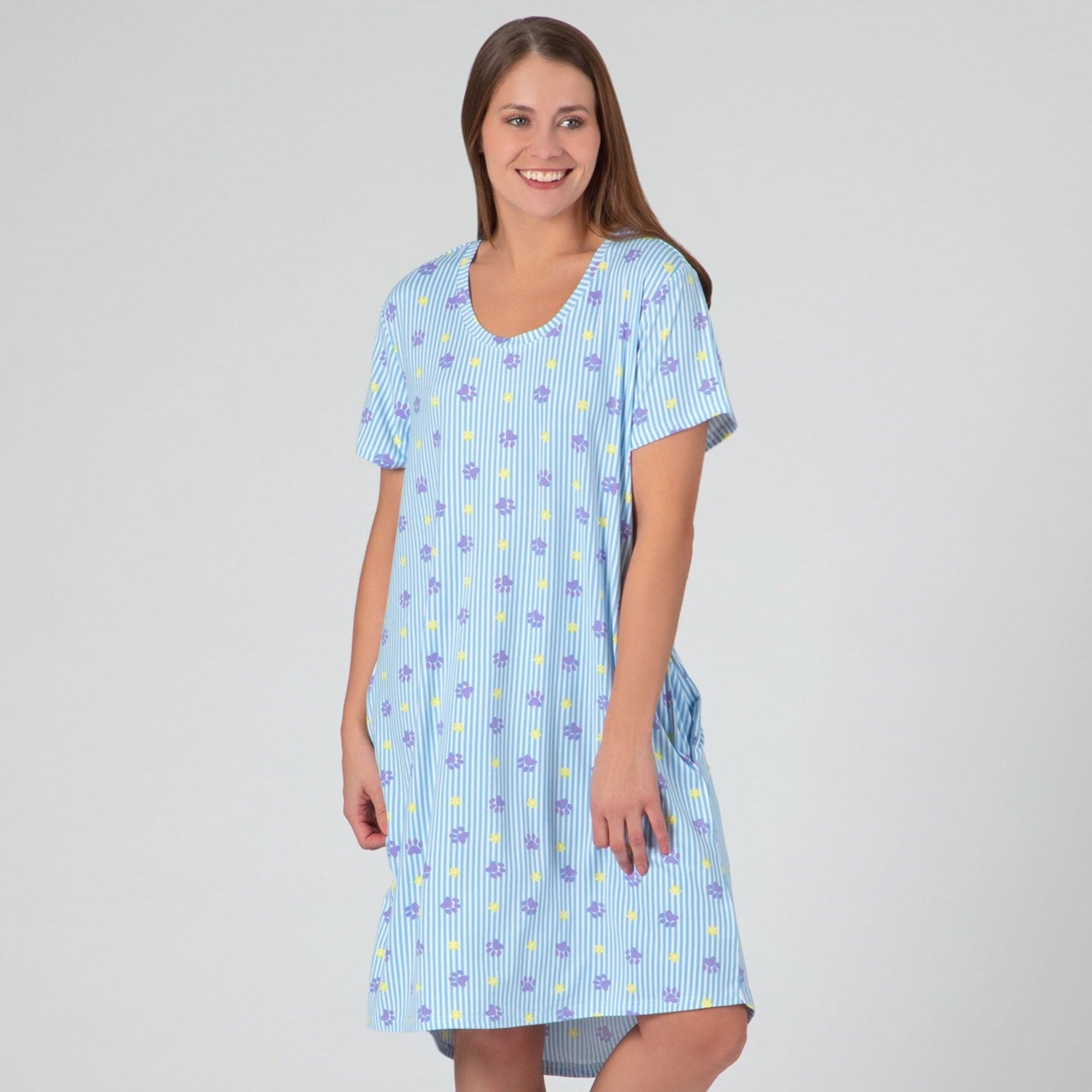 Paws & Pinstripes Soft Touch Pajamas - Pocket Nightgown - M