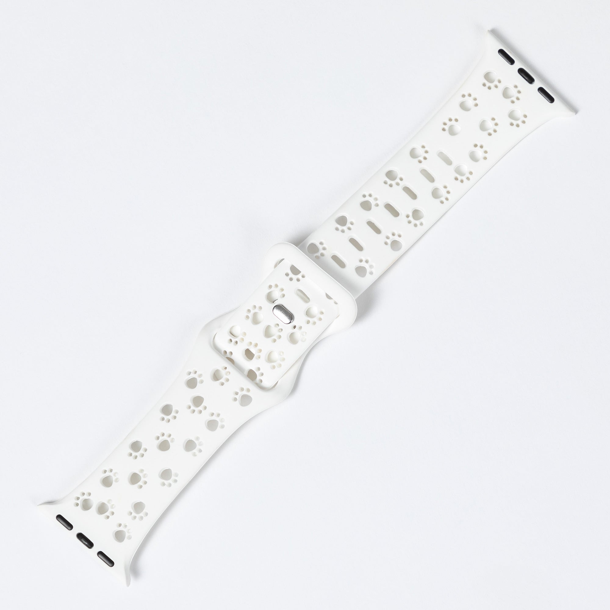 Patterned Silicone Apple Watch Band 38mm/40mm 42mm/44mm - Cut Out Paws - White - 38mm/40mm