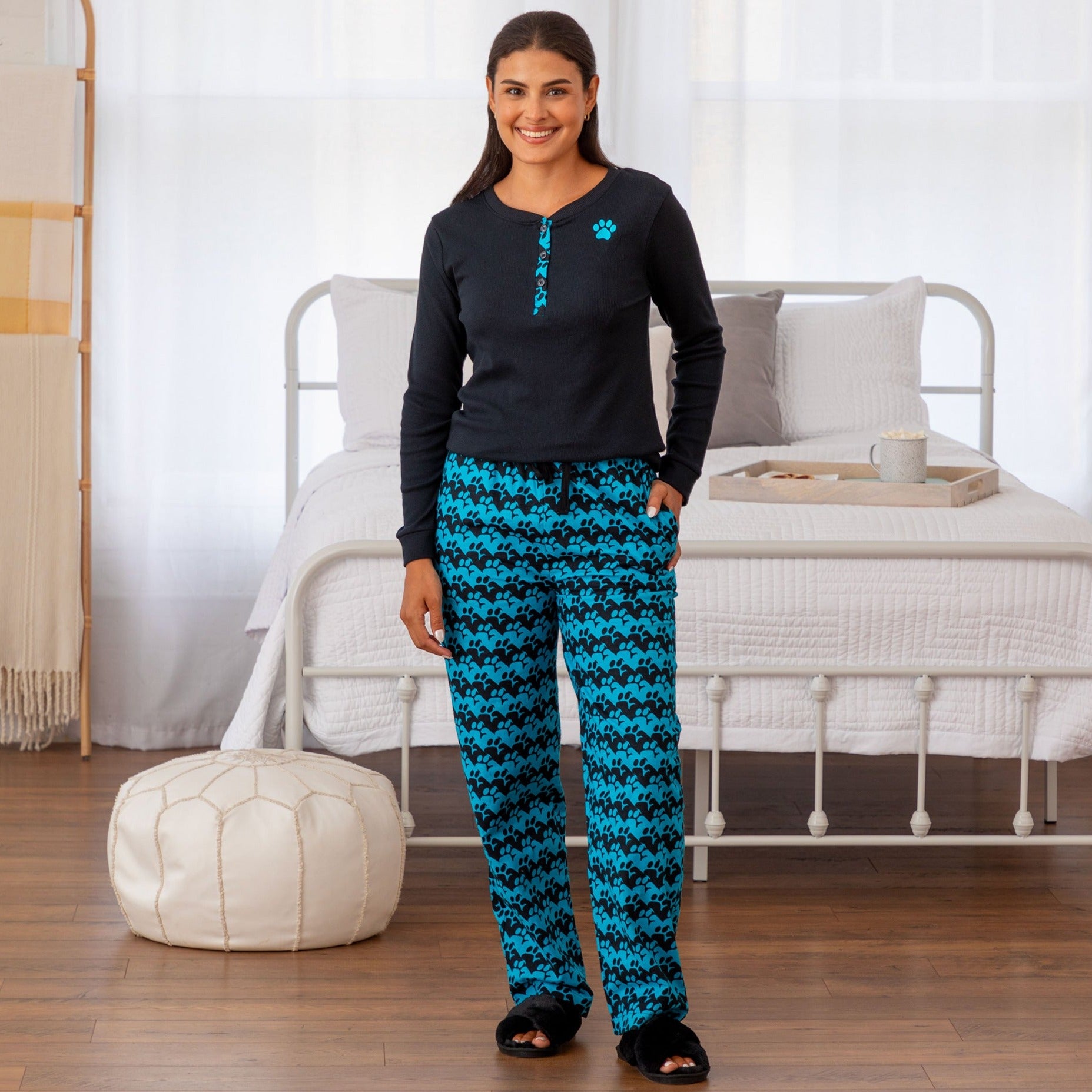 Paw Print Thermal & Flannel Pajama Set - Paw Print Houndstooth - S