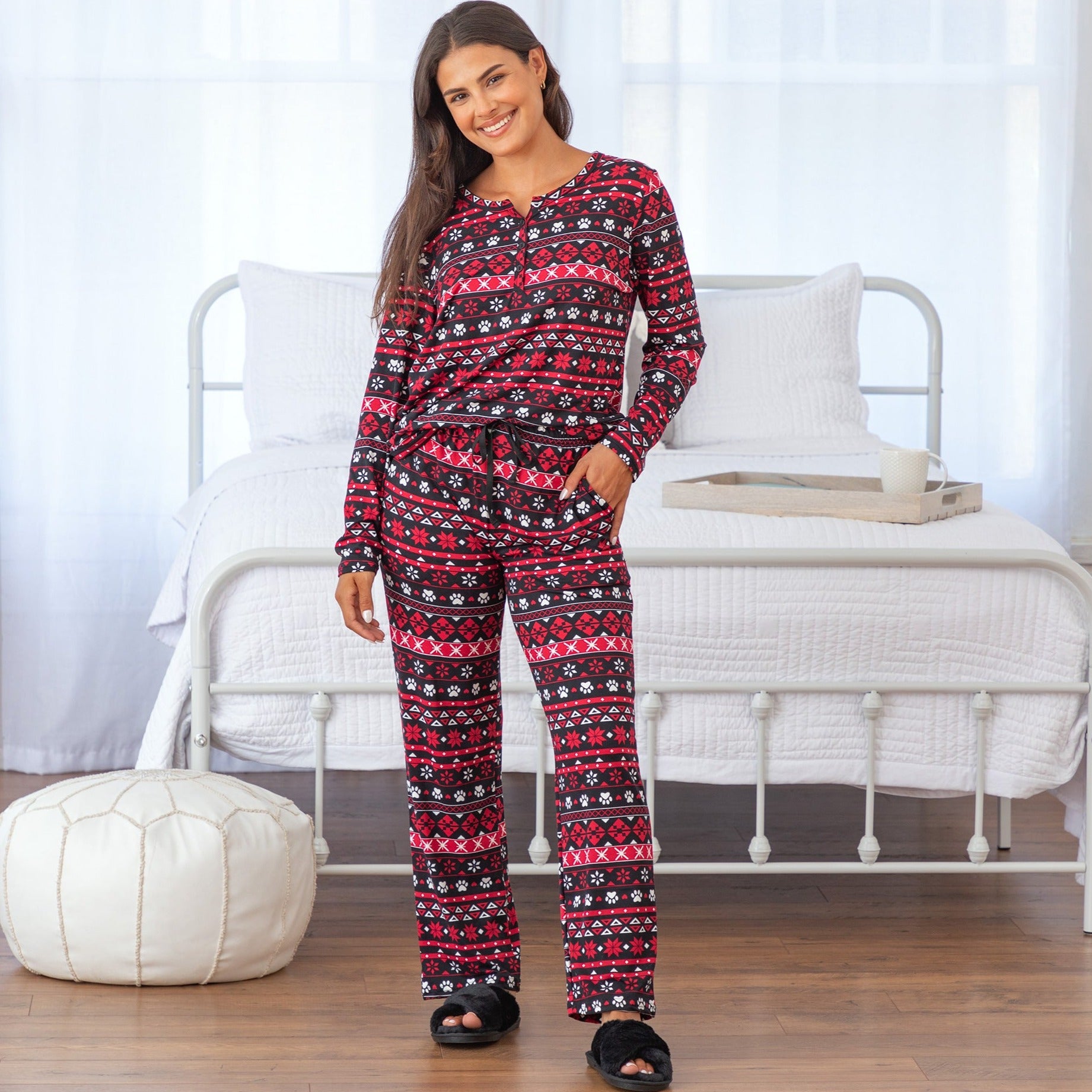 Traditional Nordic Paws Soft Touch Henley Pajama Set - 2X
