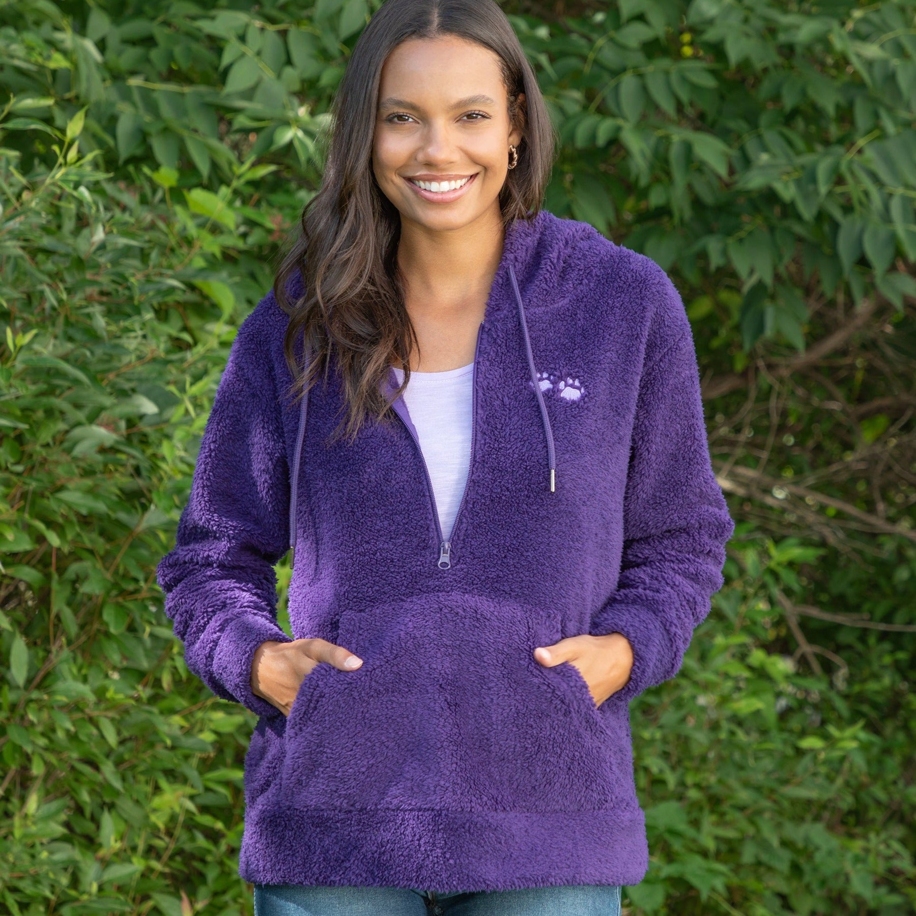 Purple Paws Sherpa Fleece Quarter Zip Hoodie - XL