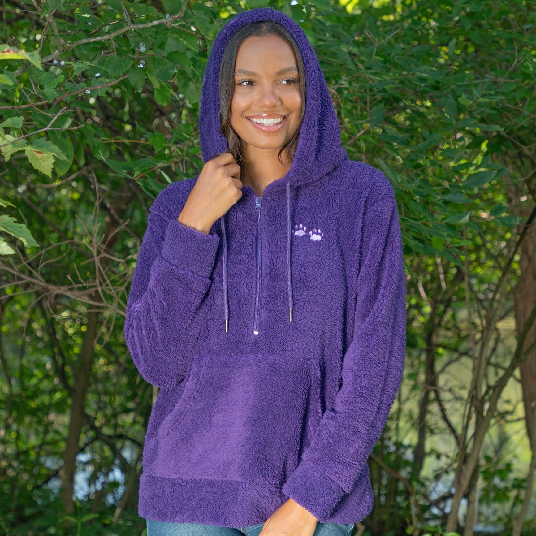 Purple Paws Sherpa Fleece Quarter Zip Hoodie - XL