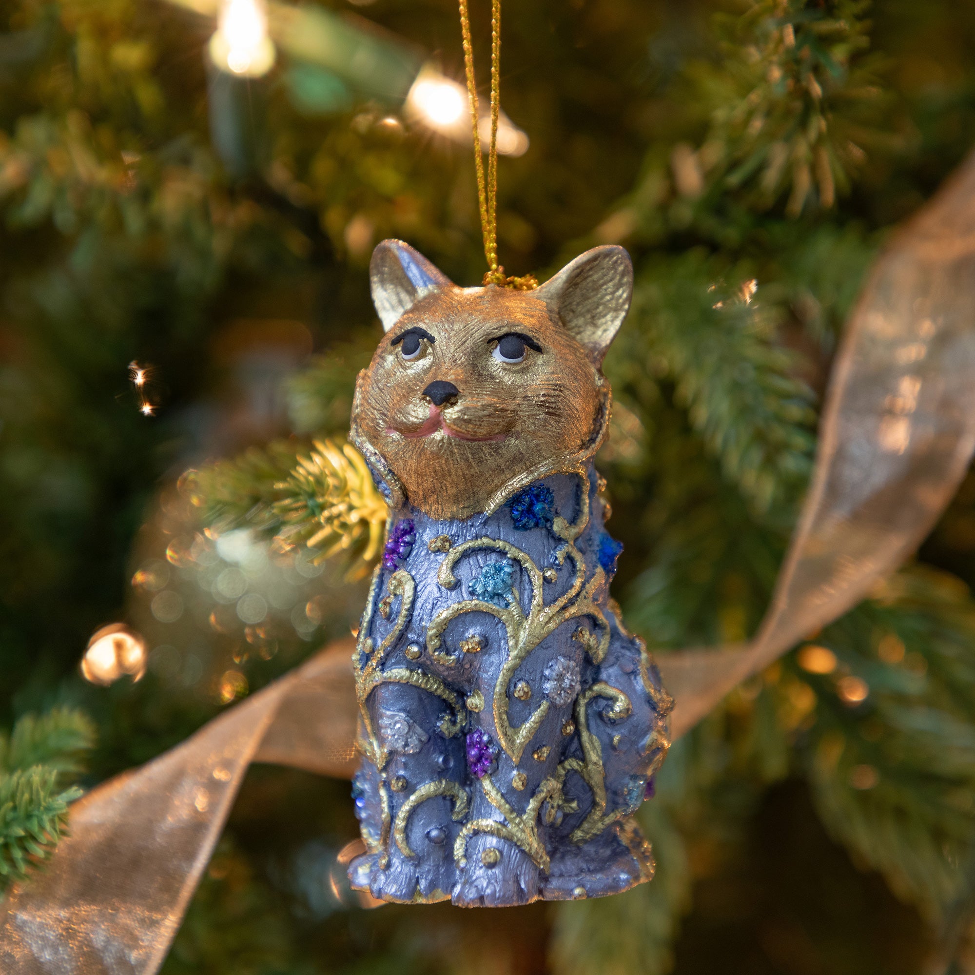 Cute Cat Beaded Ornament - Periwinkle