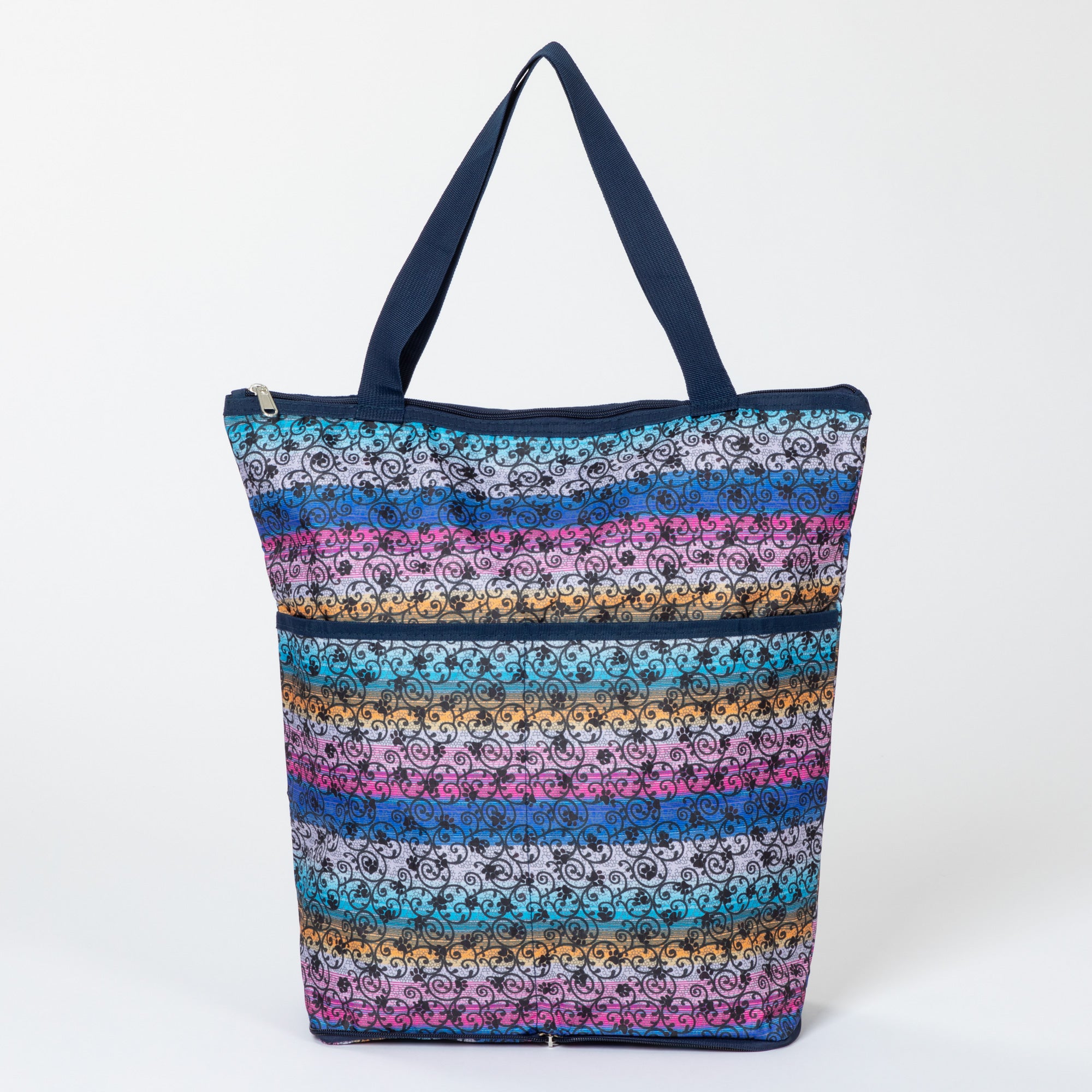 Extra Large Foldable Paw Print Tote Bag - Shadow Vines & Paws