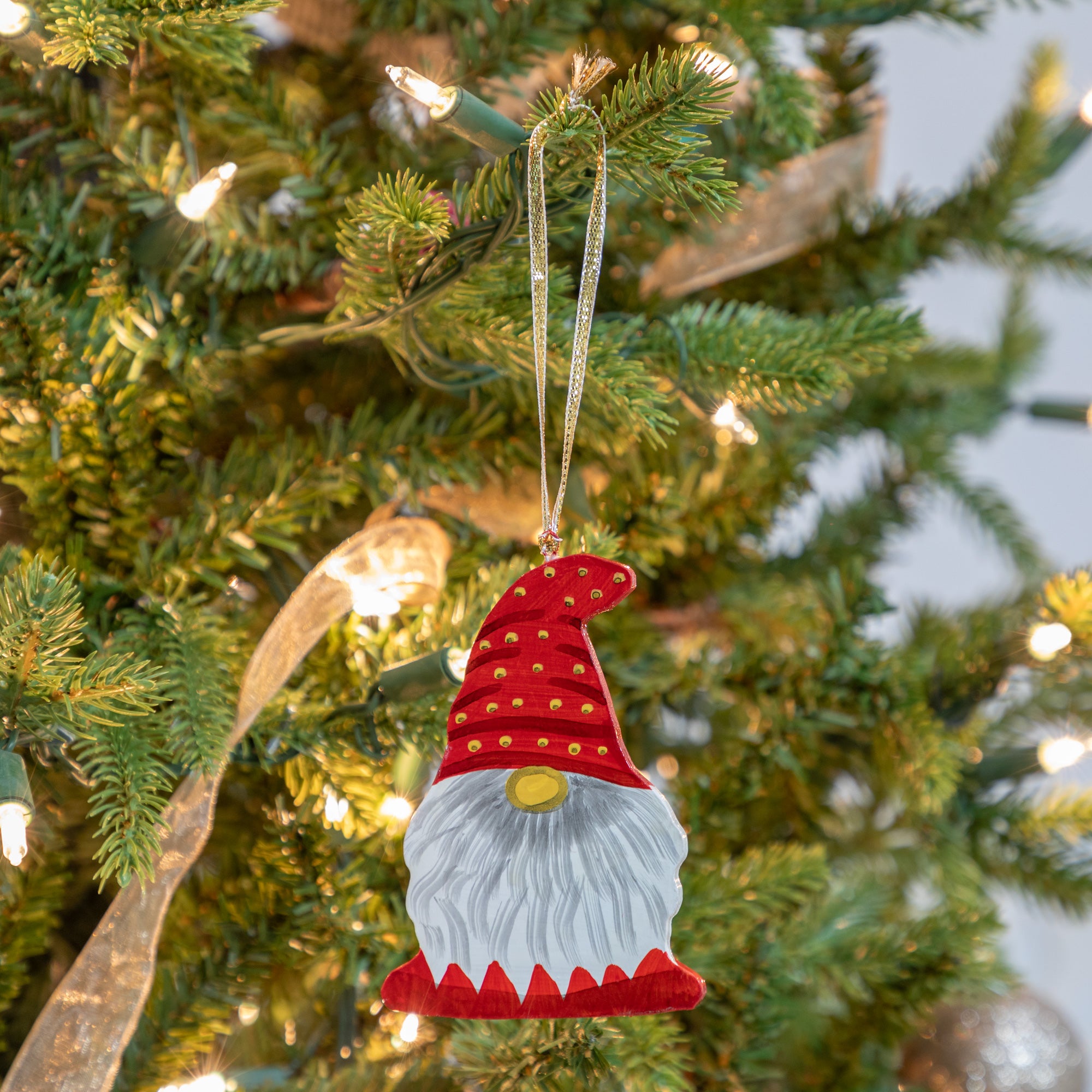 Hand Painted Gnome Ornament - Red
