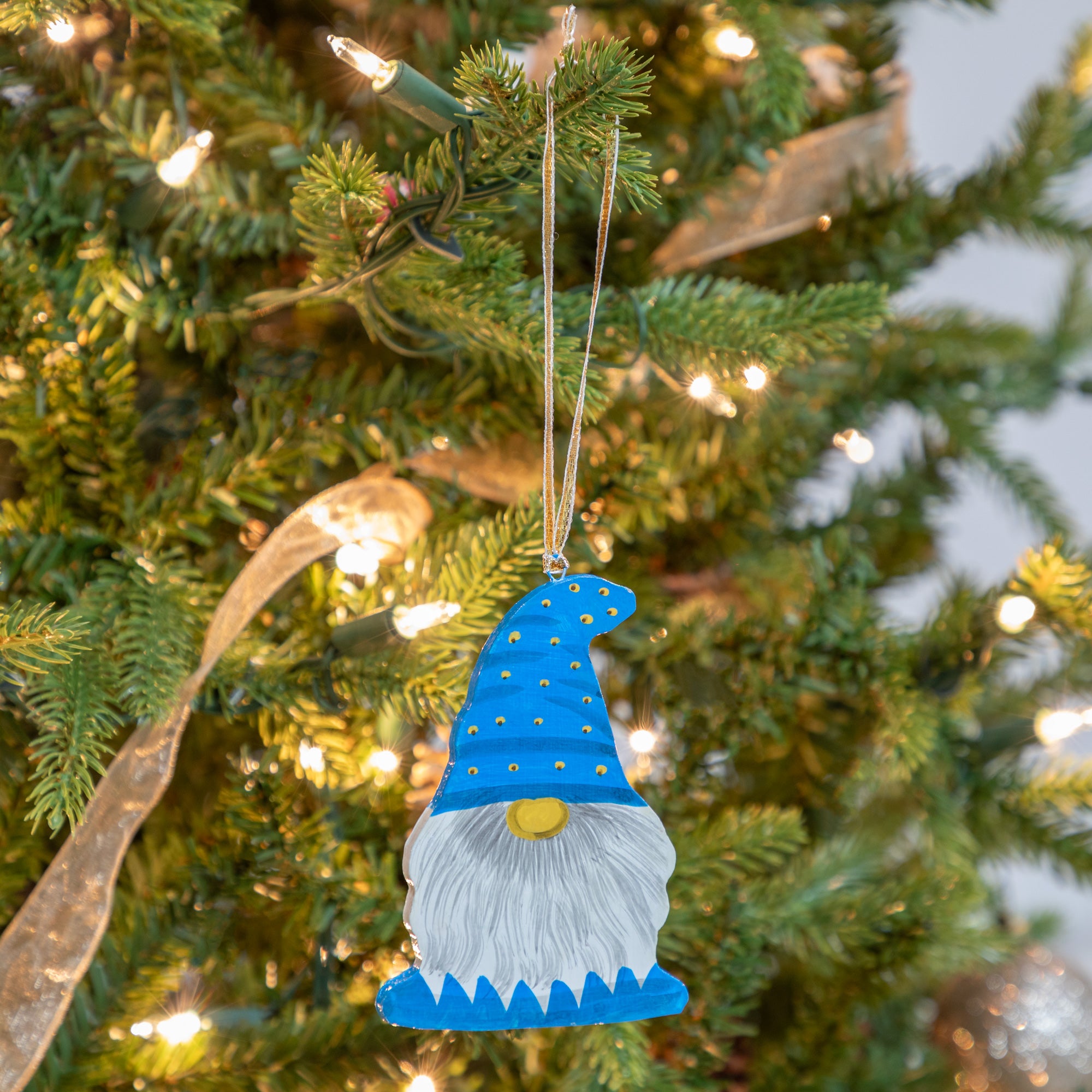 Hand Painted Gnome Ornament - Blue