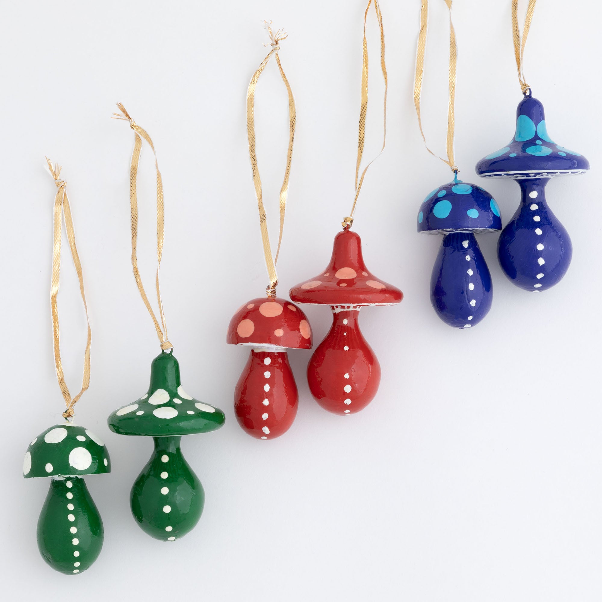 Hand Painted Mushroom Ornaments - Set Of 2 - Red