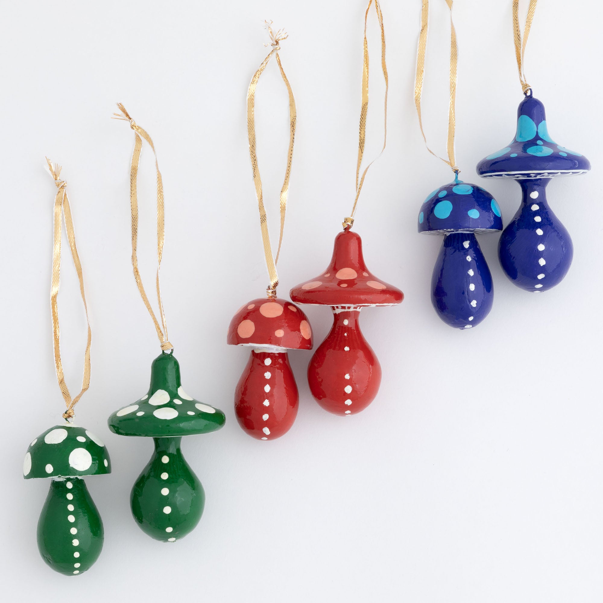 Hand Painted Mushroom Ornaments - Set Of 2 - Blue