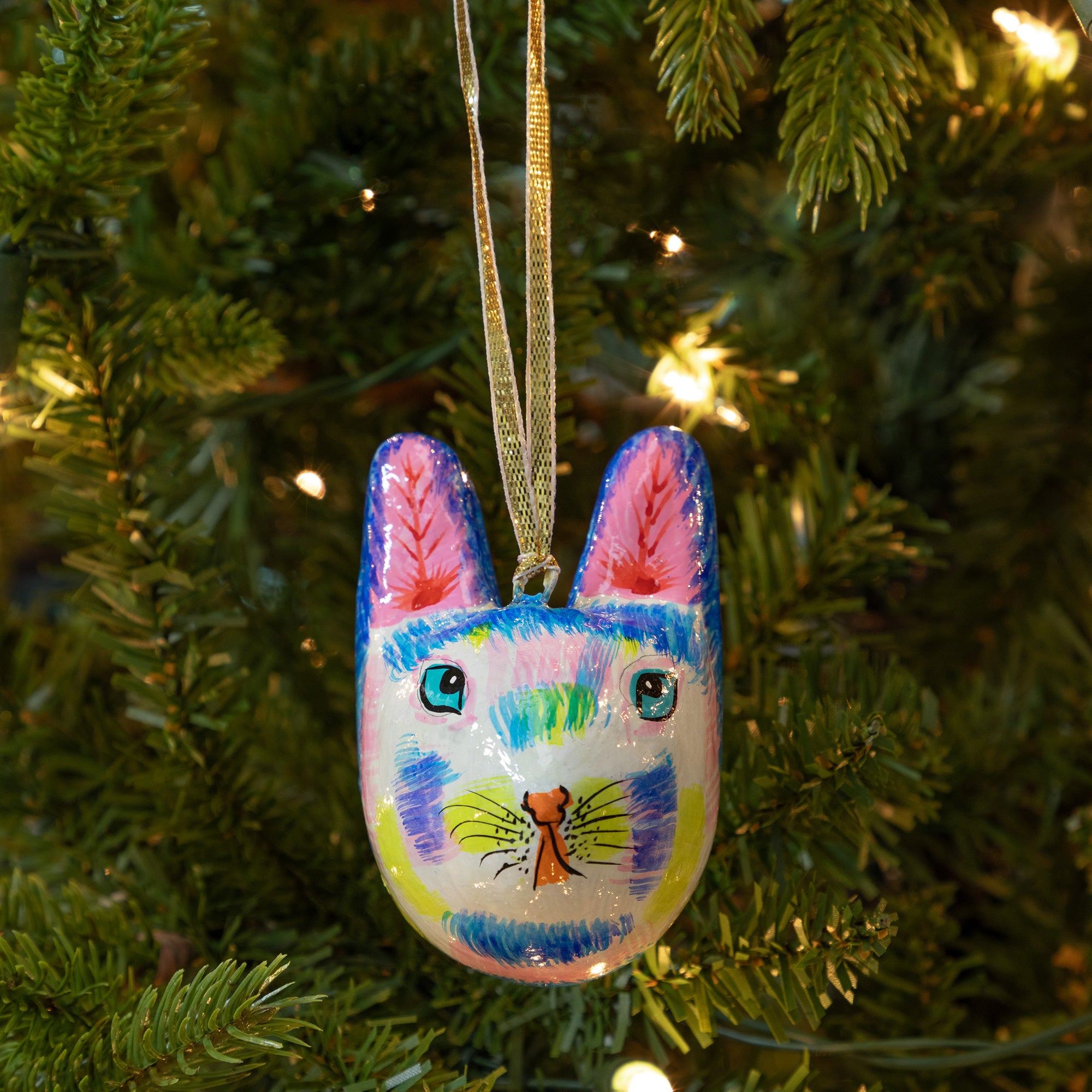 Hand Painted Cat Ornament - Cat Face