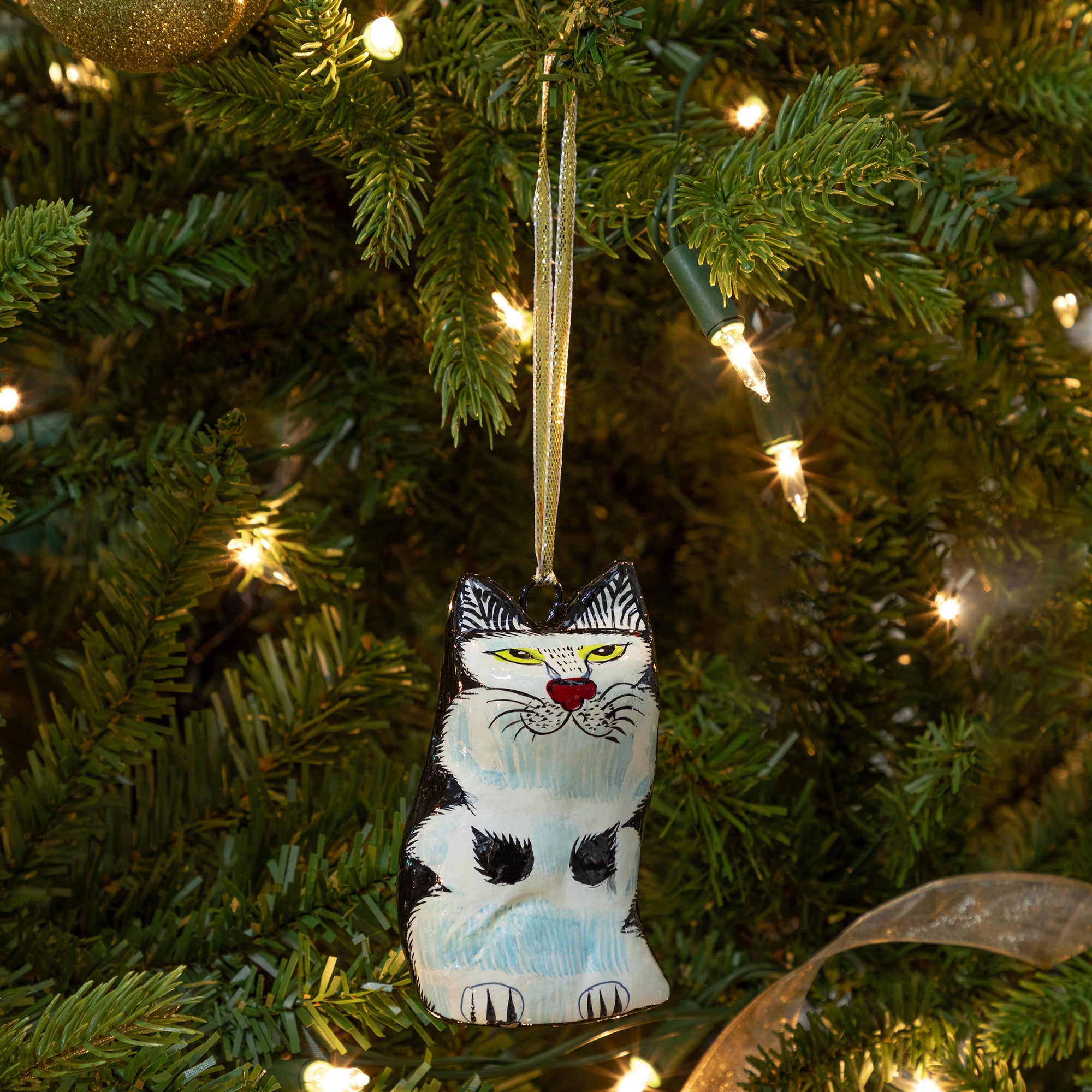 Hand Painted Cat Ornament - Sitting Cat