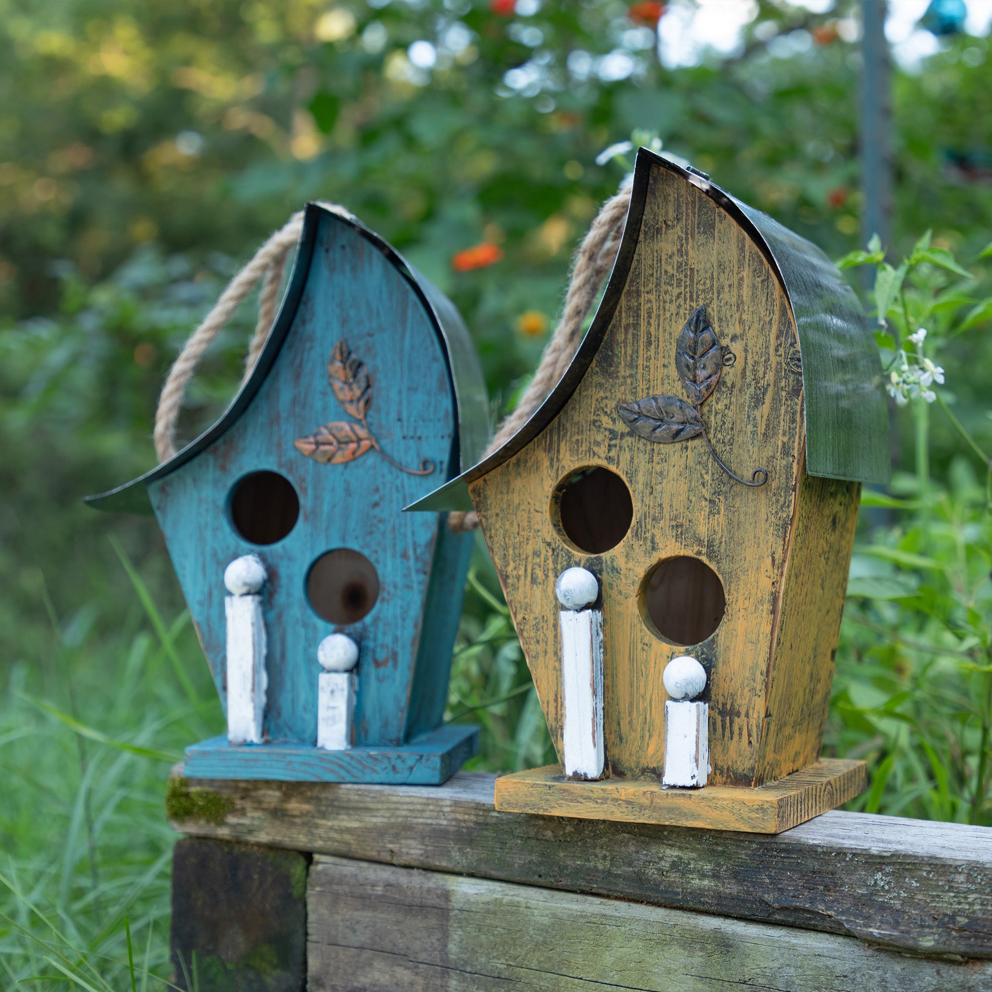 Rustic Artful Birdhouse - Yellow