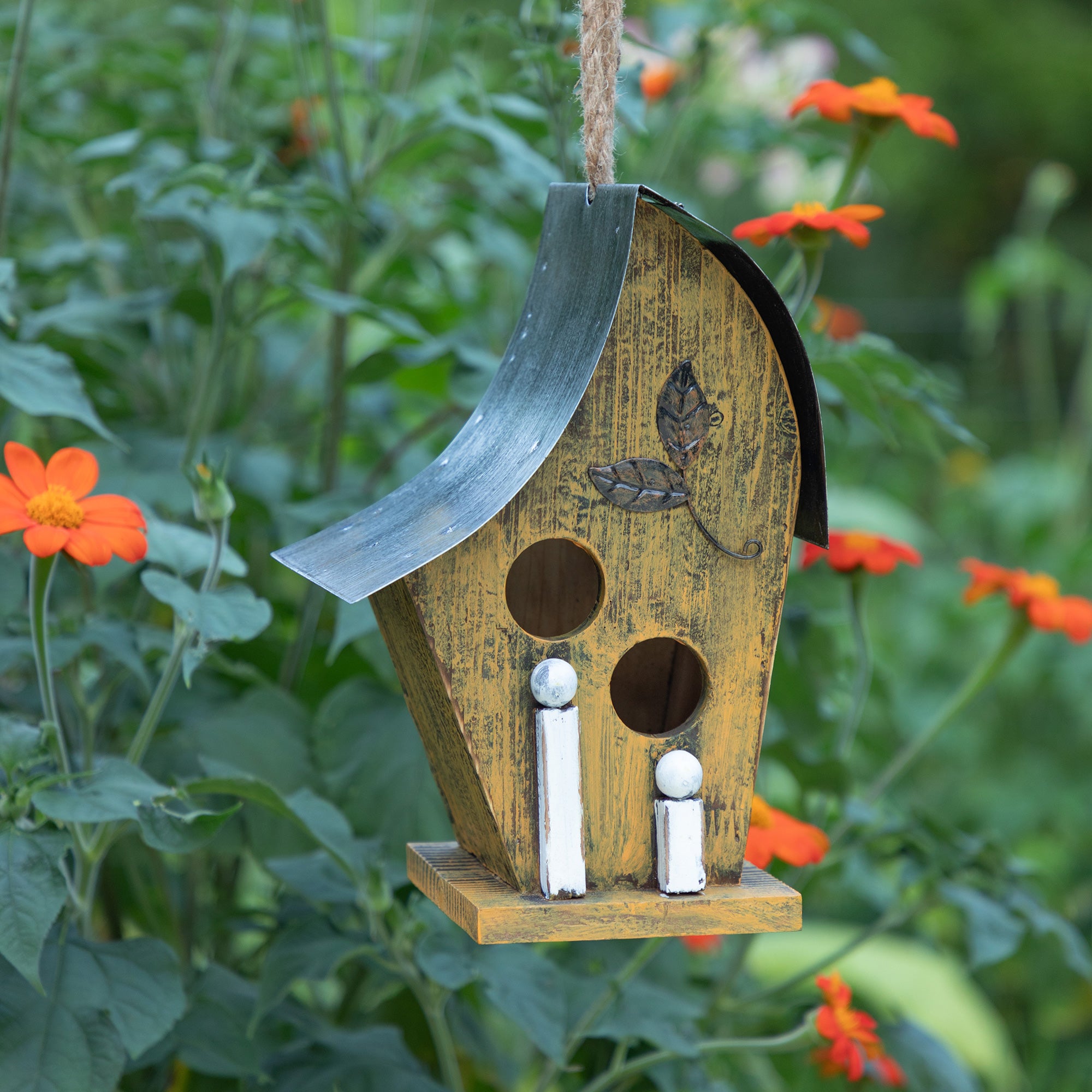 Rustic Artful Birdhouse - Yellow