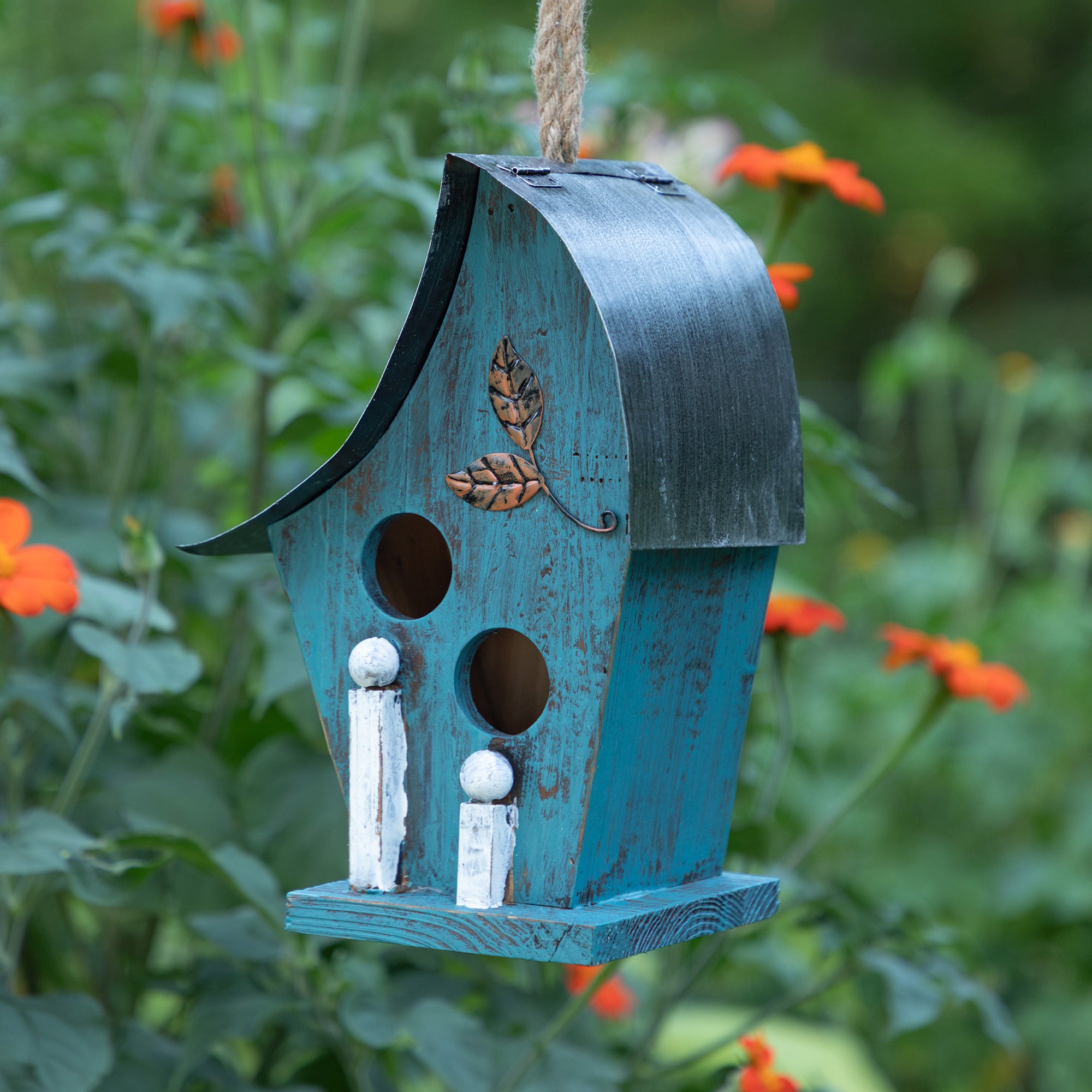 Rustic Artful Birdhouse - Blue