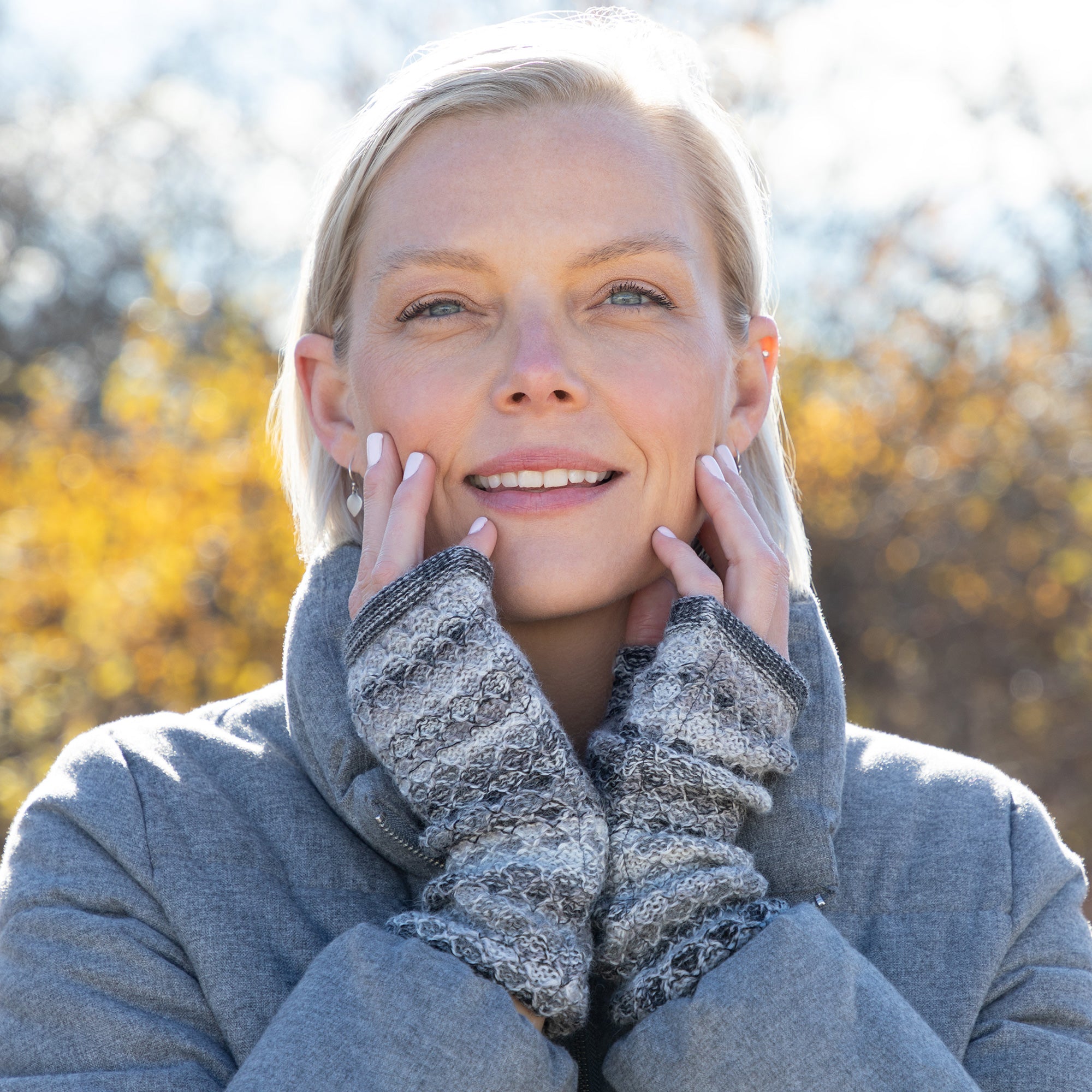 Colorful Alpaca Fingerless Mittens - Aqua