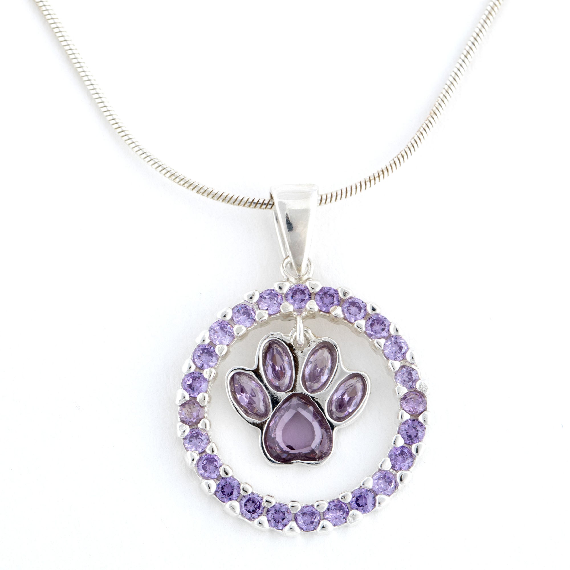 All Over Shine Sterling Paw Print Necklace - With Diamond Cut Chain