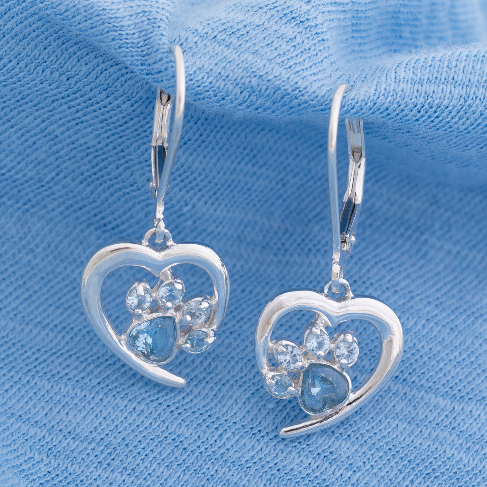 Always In My Heart Sterling Birthstone Paw Print Earrings - March