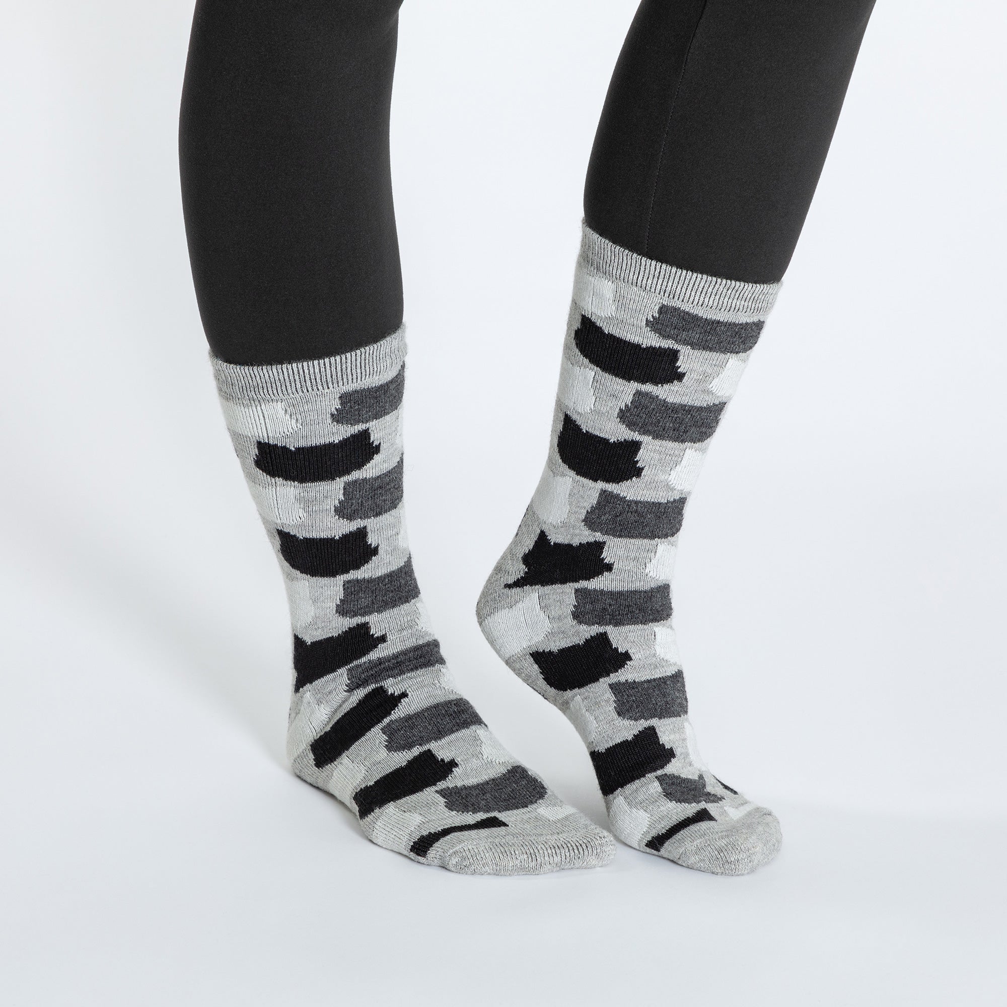 All Over Cats Alpaca Socks - White & Black