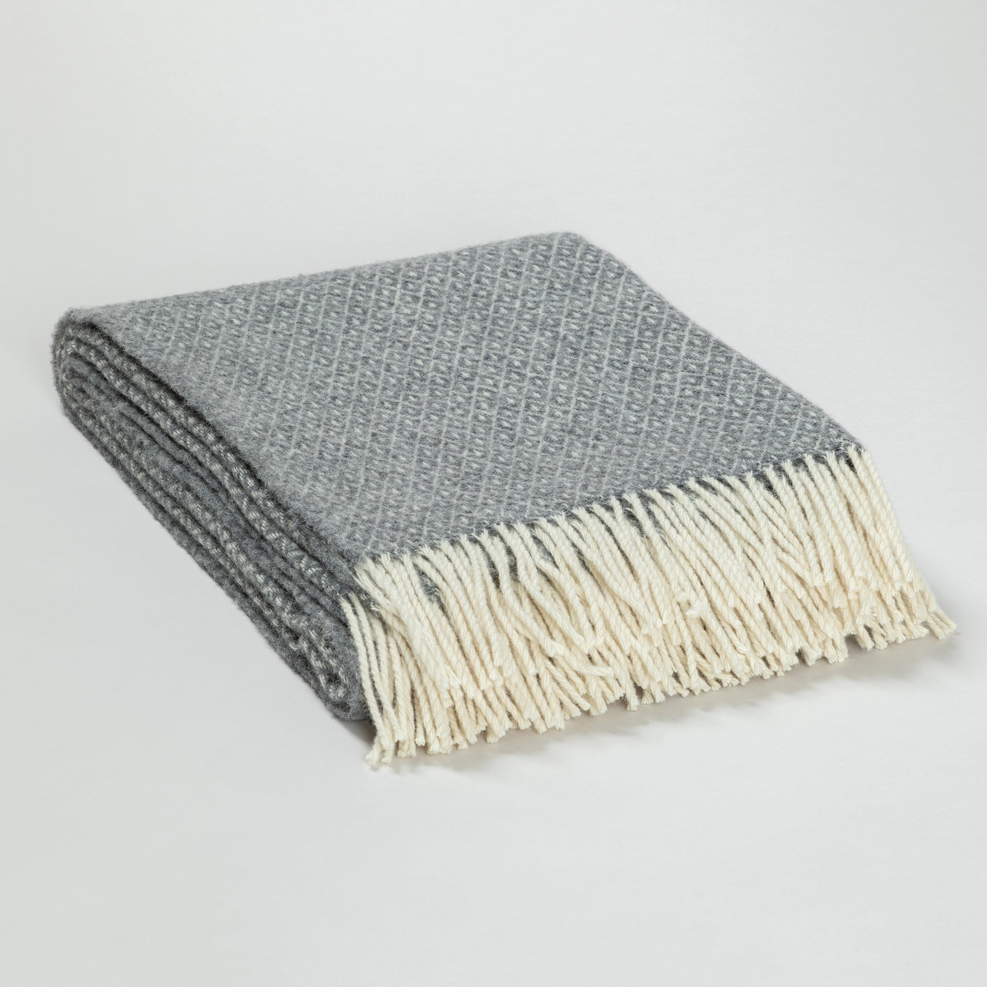 Ukrainian 100% Wool Fringed Throw Blanket - Diamond - Gray