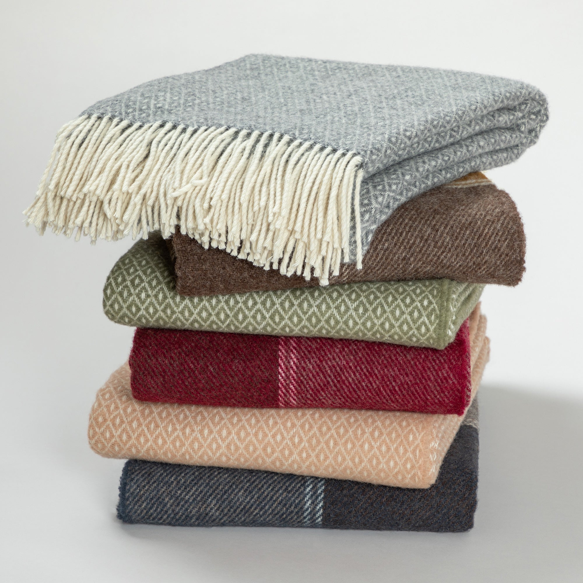 Ukrainian 100% Wool Fringed Throw Blanket - Plaid - Wild Dove Gray
