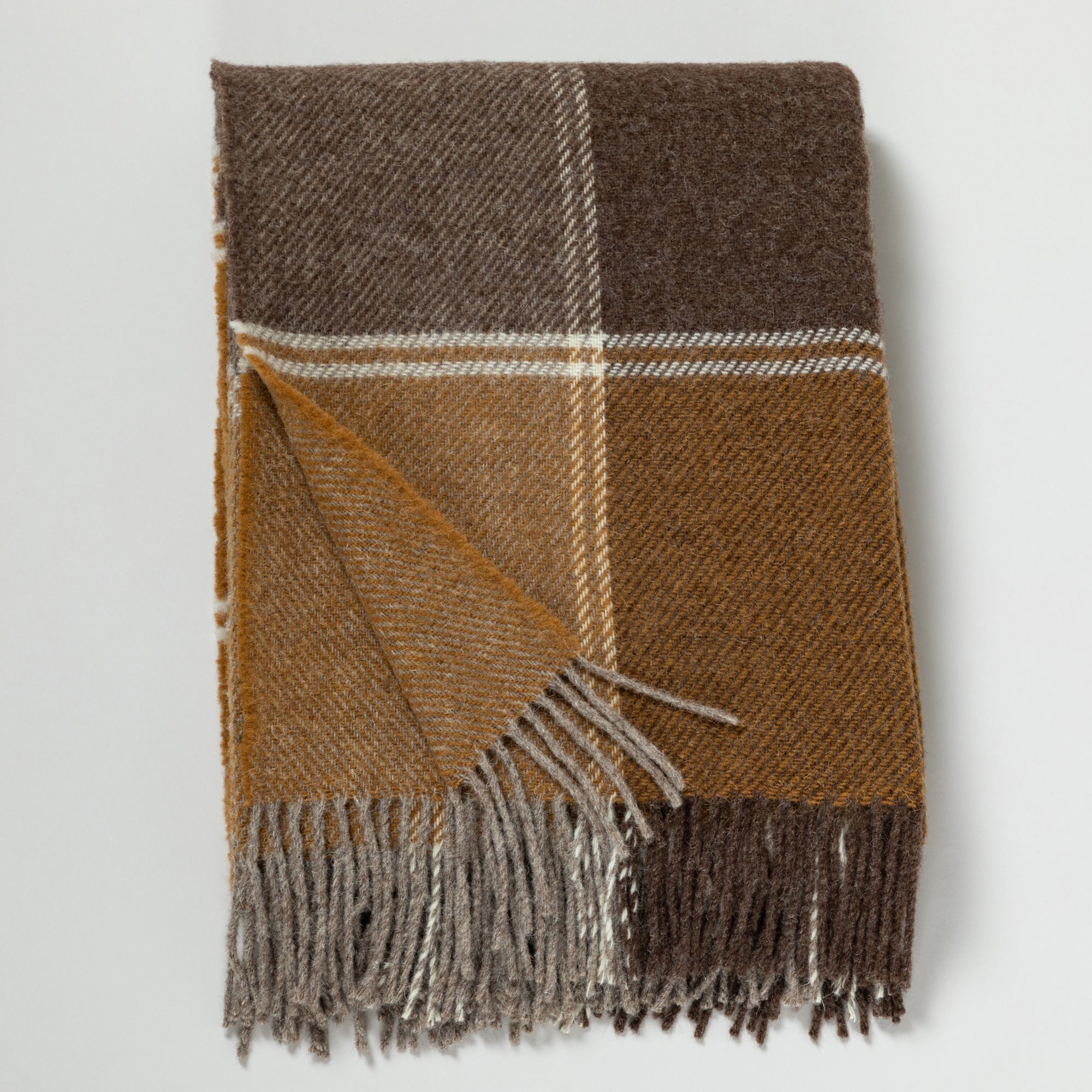 Ukrainian 100% Wool Fringed Throw Blanket - Plaid - Chocolate