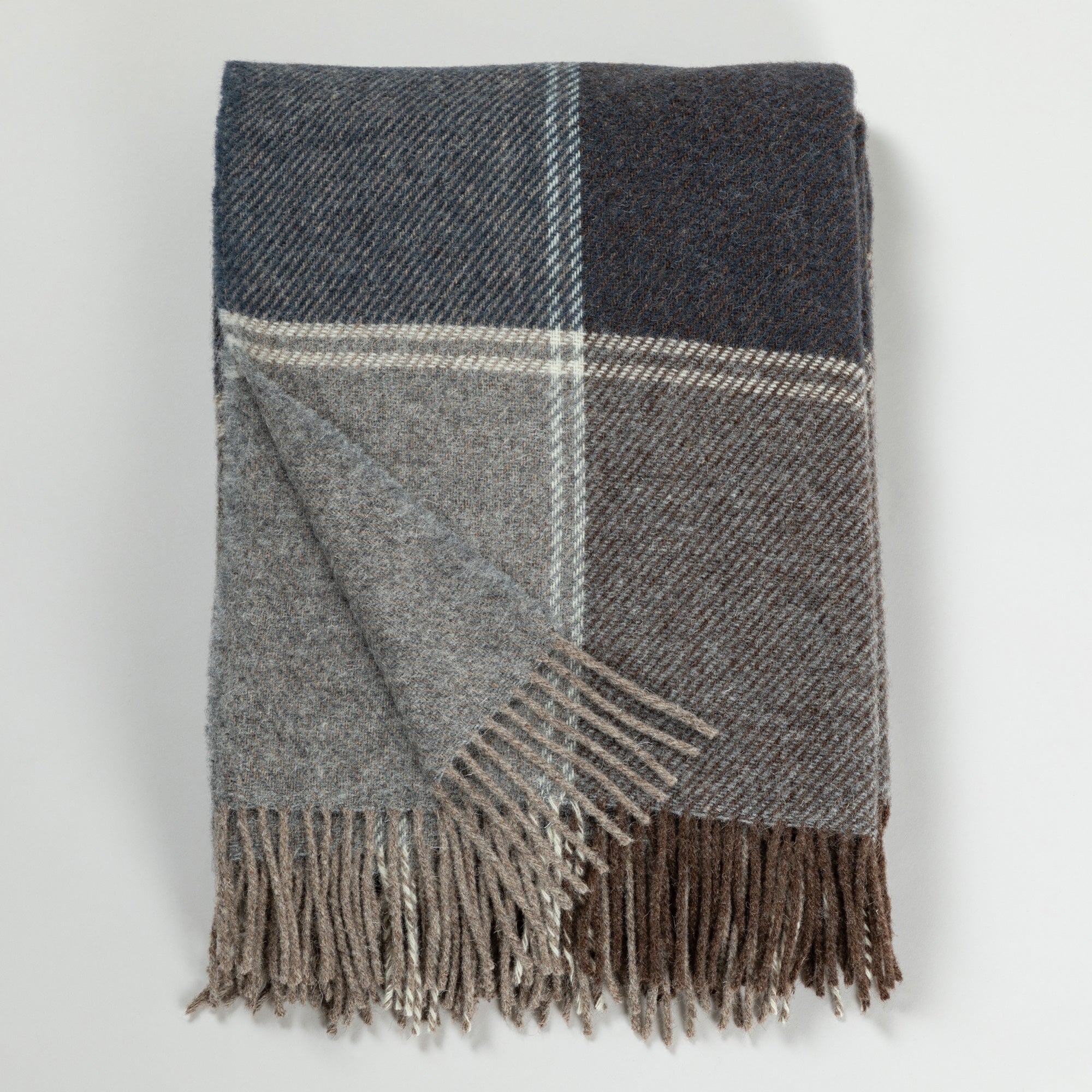 Ukrainian 100% Wool Fringed Throw Blanket - Plaid - Wild Dove Gray