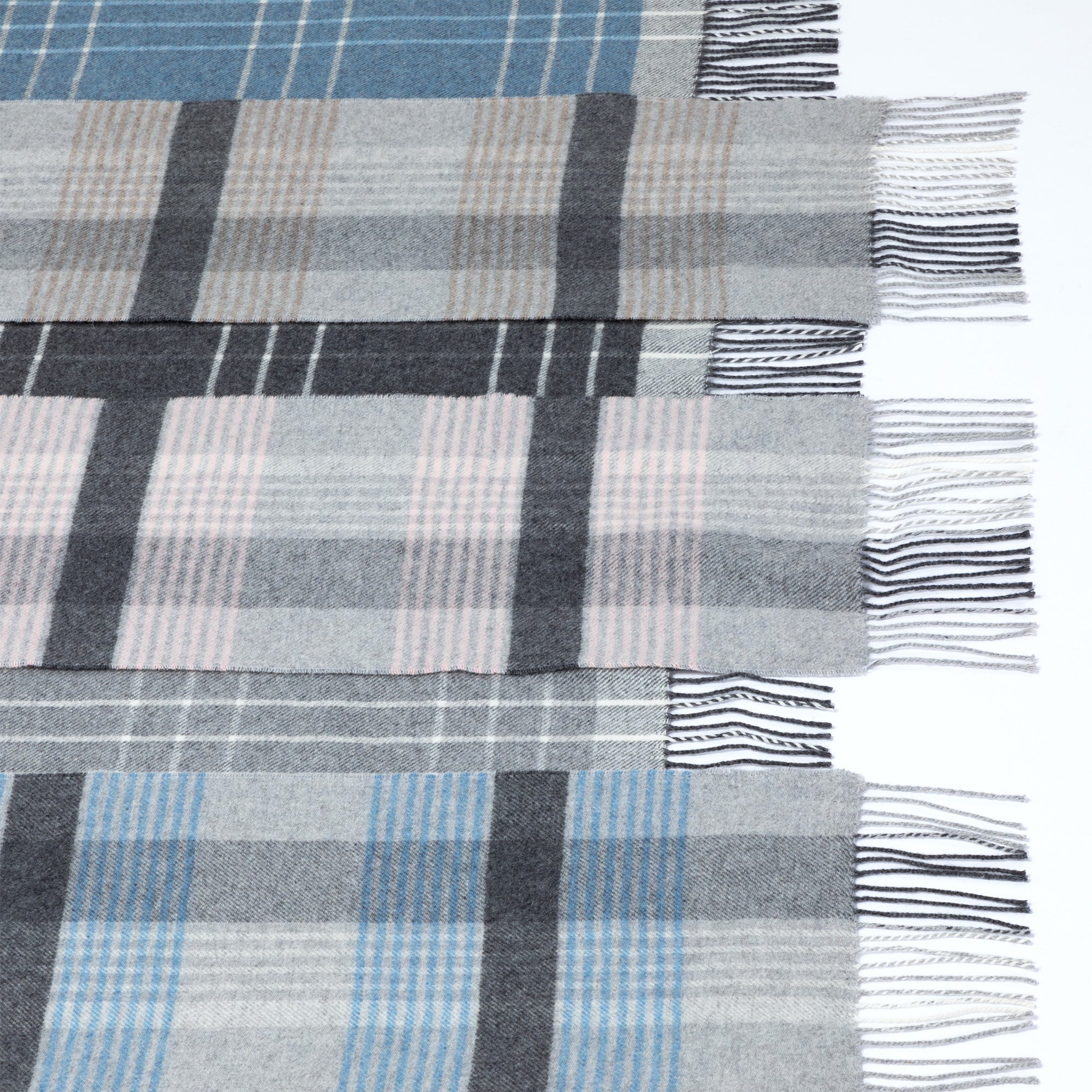 Ukrainian Merino Wool & Cashmere Plaid Scarf - Blue & Gray