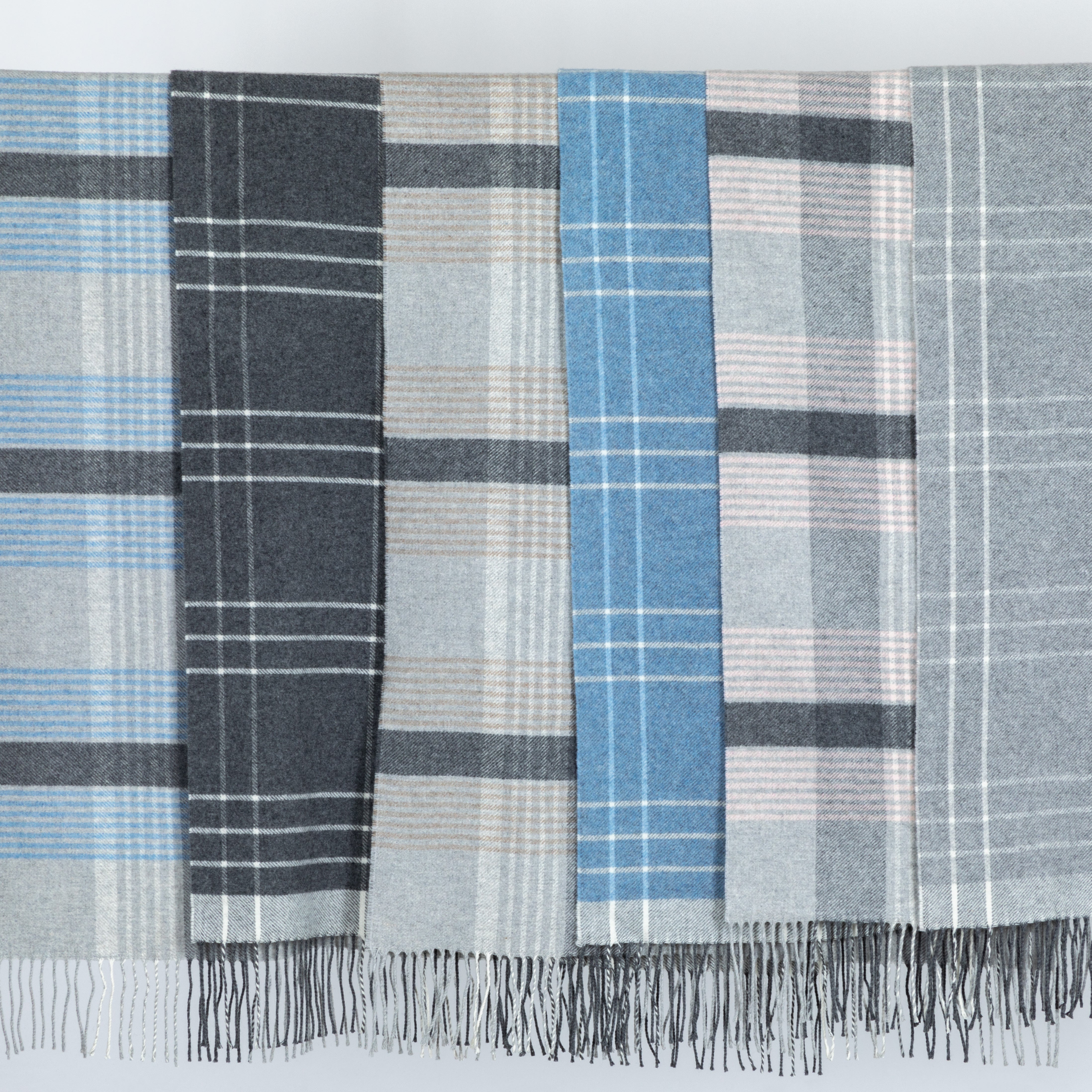 Ukrainian Merino Wool & Cashmere Plaid Shawl - Blue & Gray