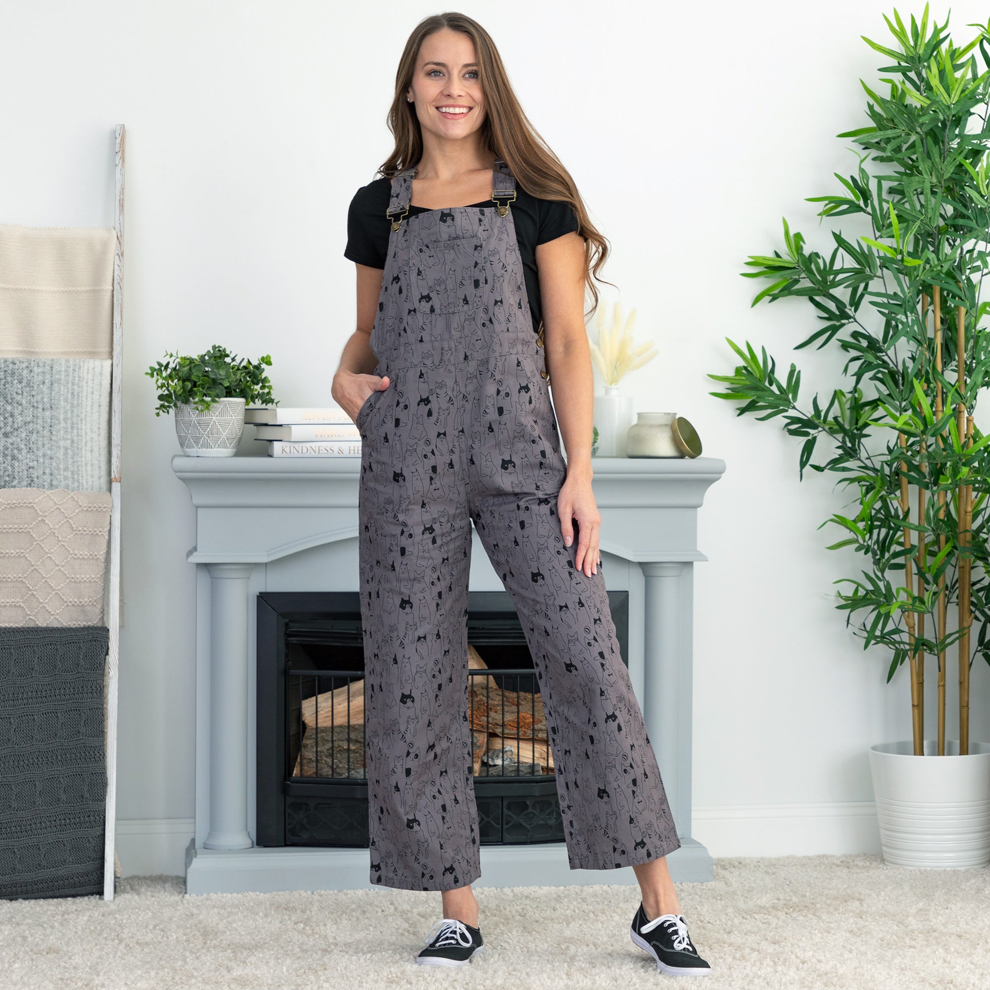 All Over Cat Overalls - Gray - XL