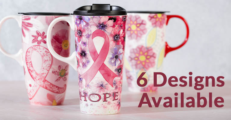 Pink Ribbon Gift Boxed Ceramic Travel Mug | 6 Designs Available