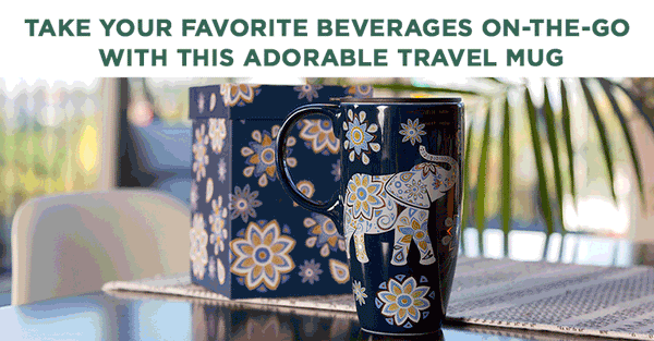Take your favorite beverages on-the-go with this adorable travel mug