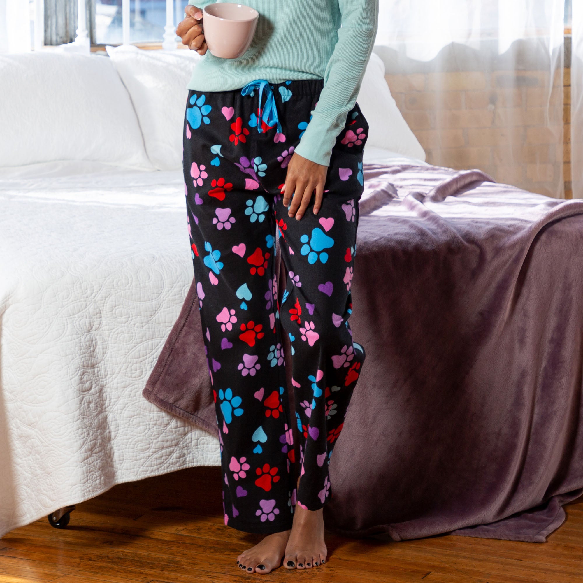 Loving Paws Women's Flannel Pajama Pants , 100% Cotton Paw Print Pajama Pants - XL