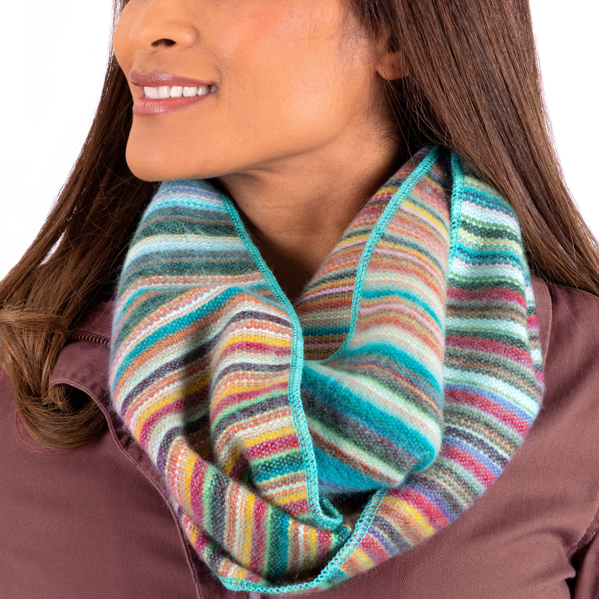 Waves Of Color Infinity Scarf - Striped Turquoise