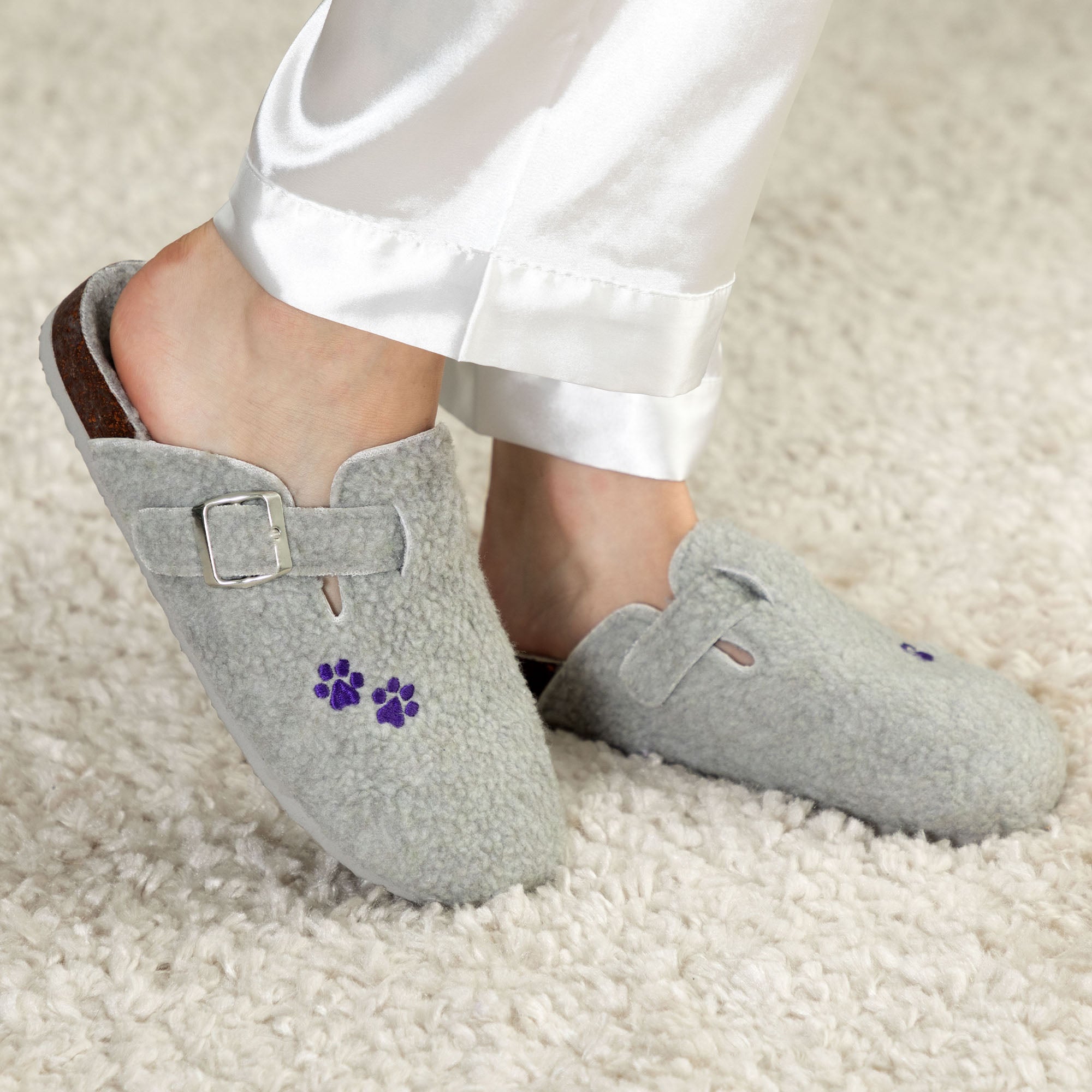 Paw Print Sherpa Clog Slippers - Gray - 7