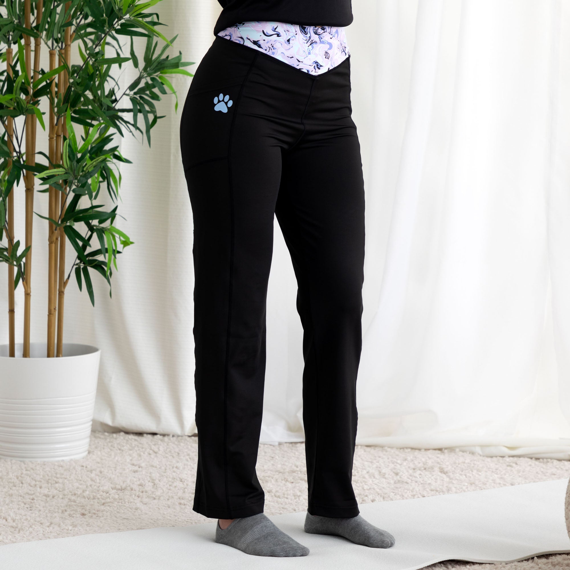 Yoga Paw Print Cross Over Separates - Black - Pants - S