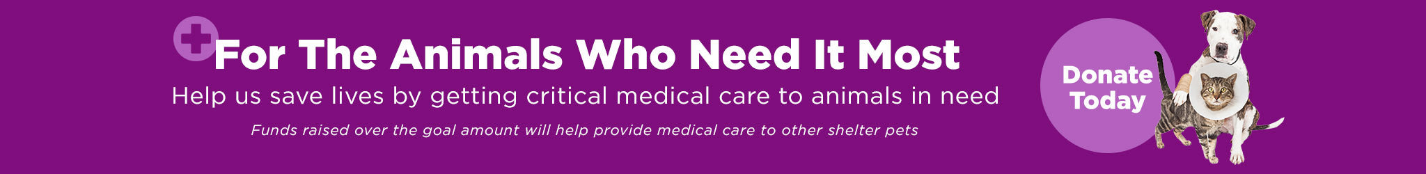 For Animals Who Need It Most | Help us save lives by getting critical medical care to animals in need | Funds raised over the goal amount will help provide medical care to other shelter pets