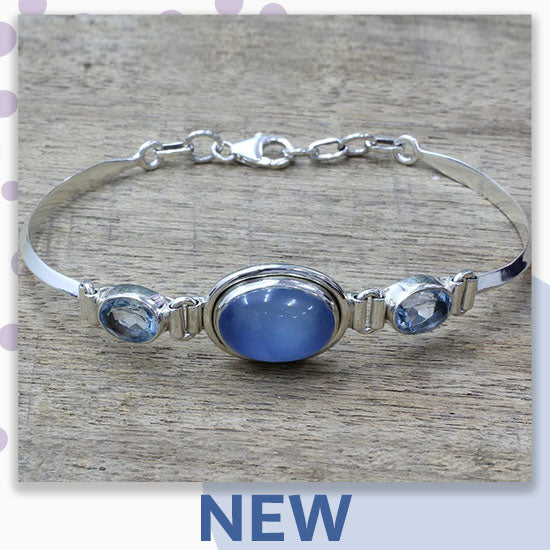 Shining Blue Chalcedony & Topaz Bracelet - New