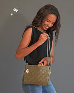 Woven Faux Leather Convertible Crossbody Bag