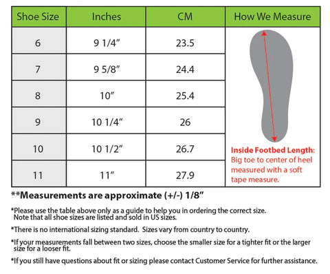 Footbed Measurement Chart