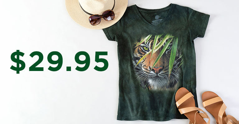 Emerald Forest Tiger V-Neck T-Shirt | $29.95