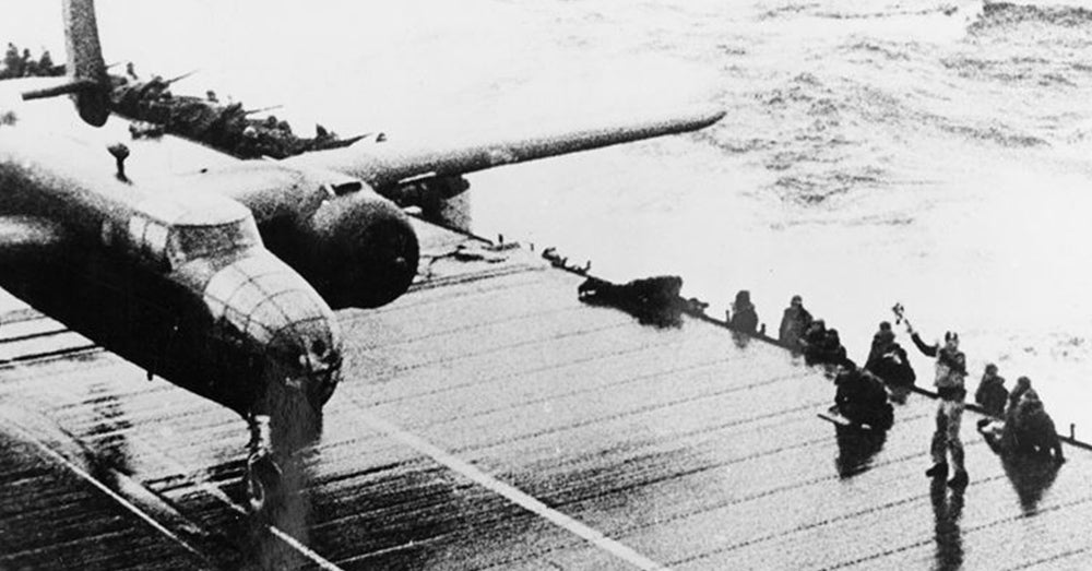 The aircraft carrier Hornet had 16 AAF B-25s on deck, ready for the Tokyo Raid.